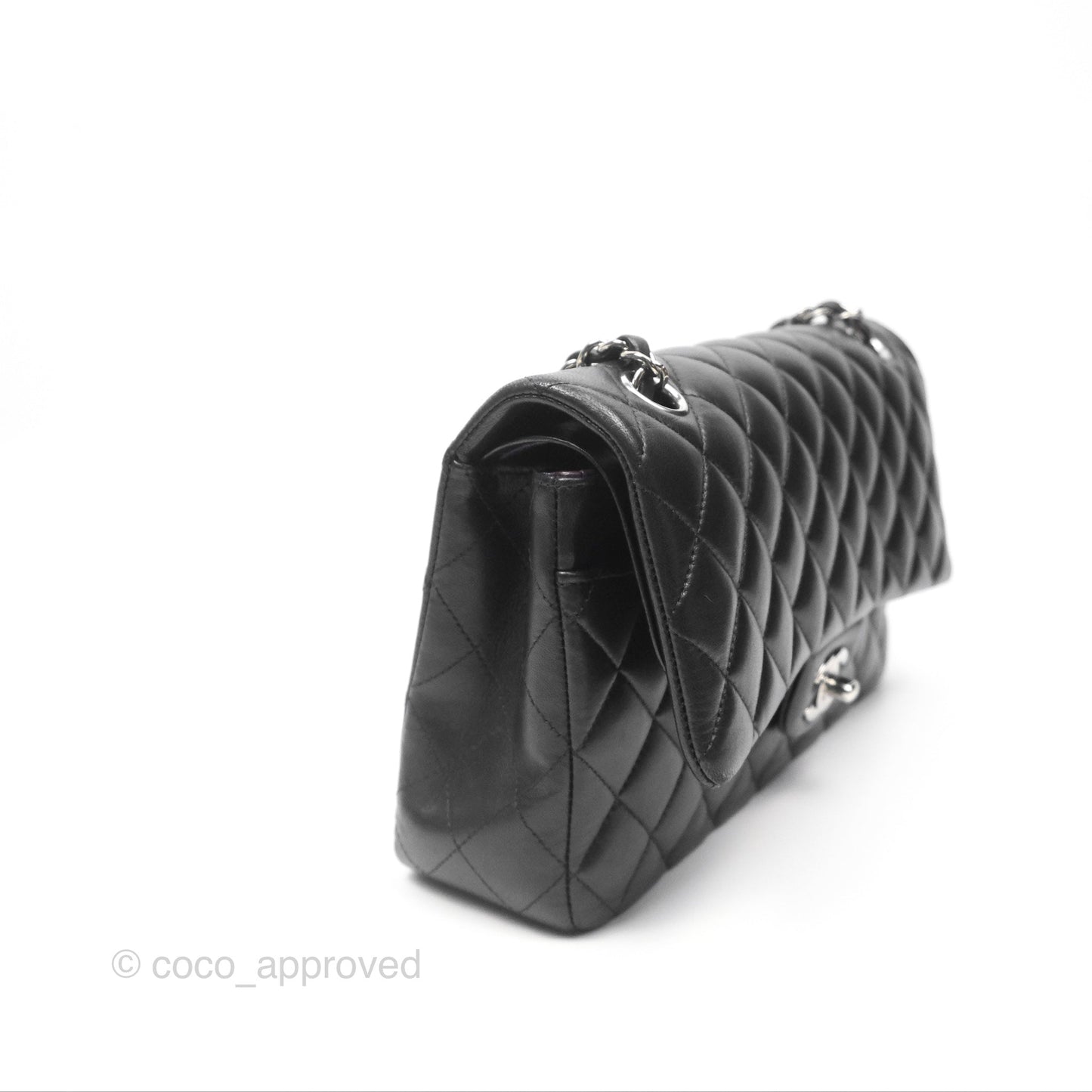 Chanel Classic M/L Medium Flap Quilted Black Lambskin Silver Hardware