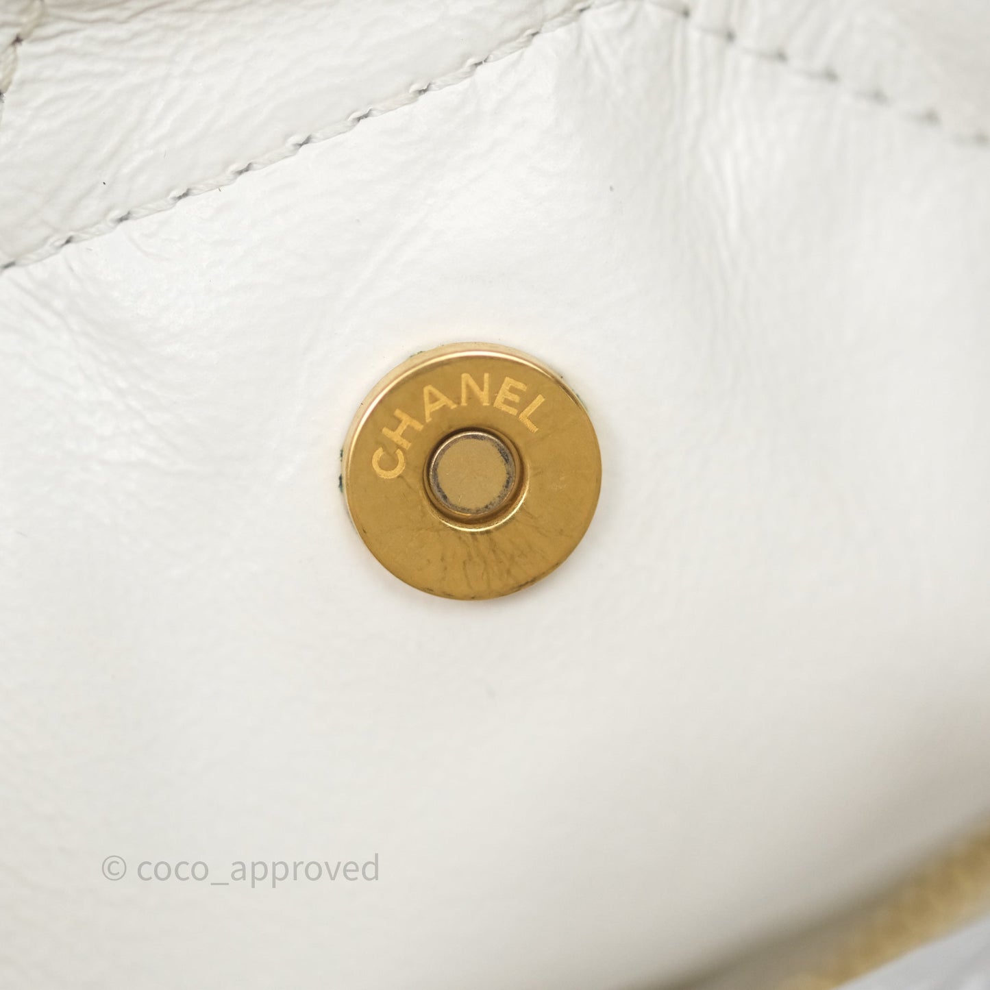 Chanel 22 Small White Aged Calfskin Black Logo Aged Gold Hardware