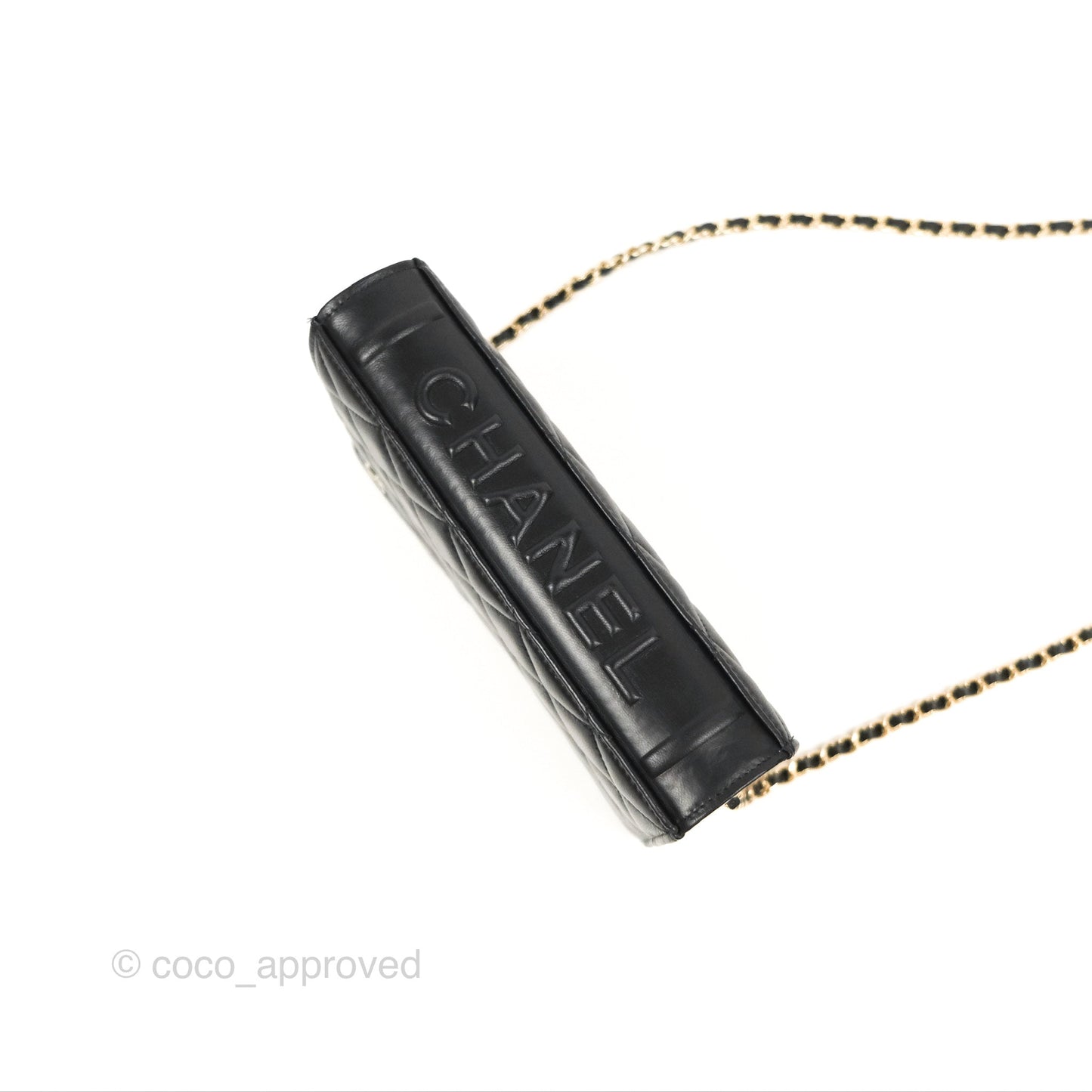 Chanel Quilted Book Wallet on Chain WOC Black Lambskin Gold Hardware