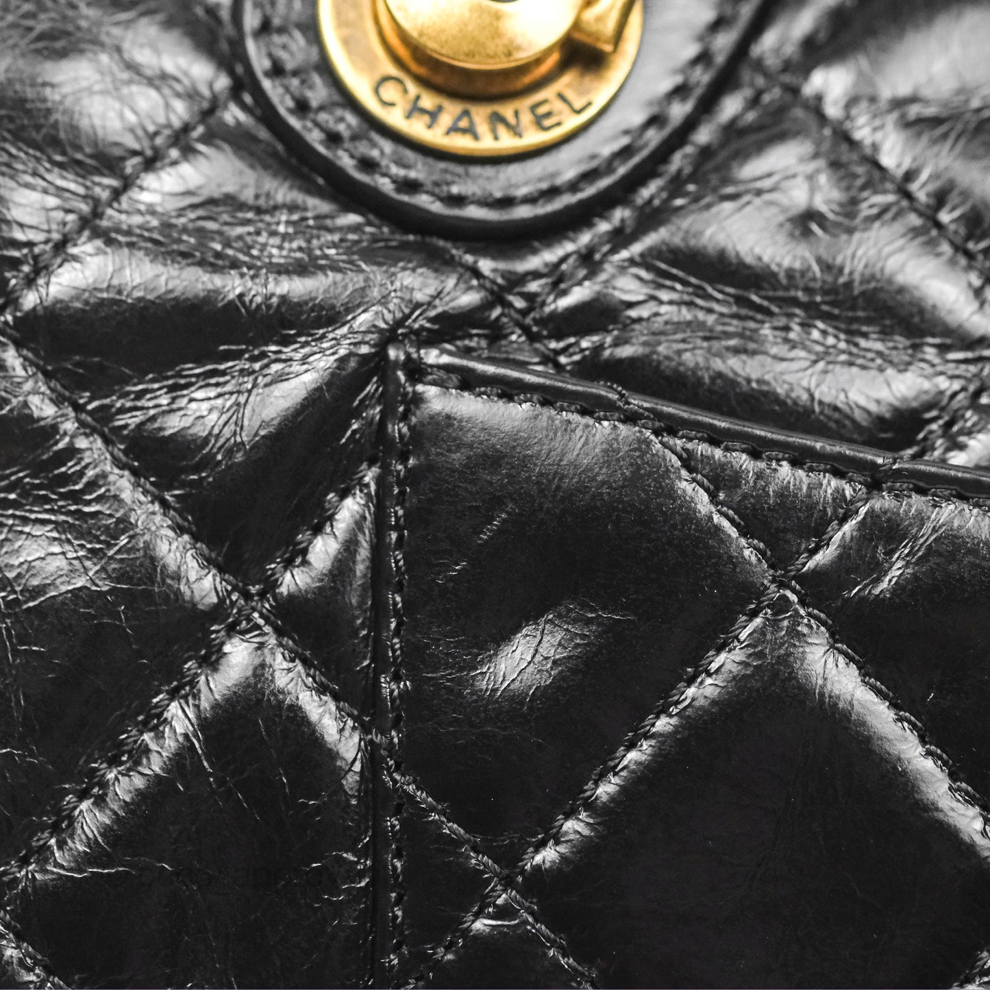Chanel Medium Castle Rock Flap Black Glazed Calfskin Antique Gold Hardware