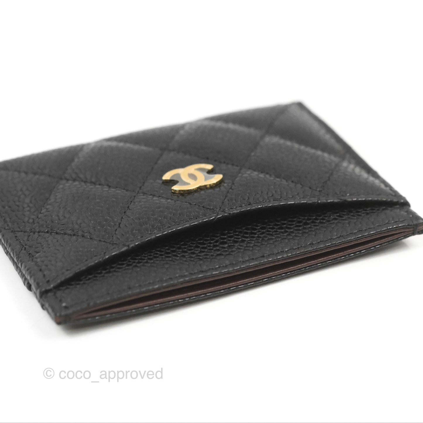 Chanel Classic Flat Card Holder Black Caviar Gold Hardware