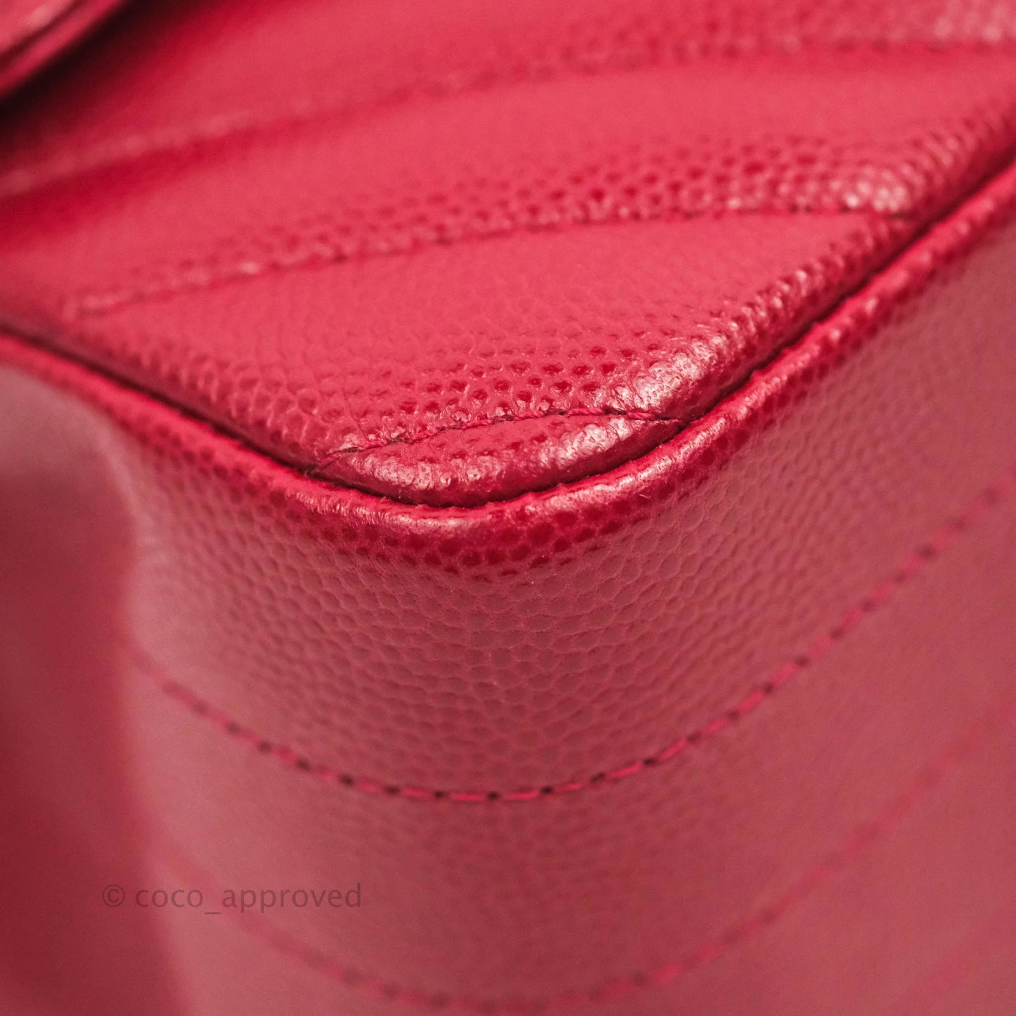 Chanel Mini Square Chevron Rosy Red Caviar Gold Hardware 18B