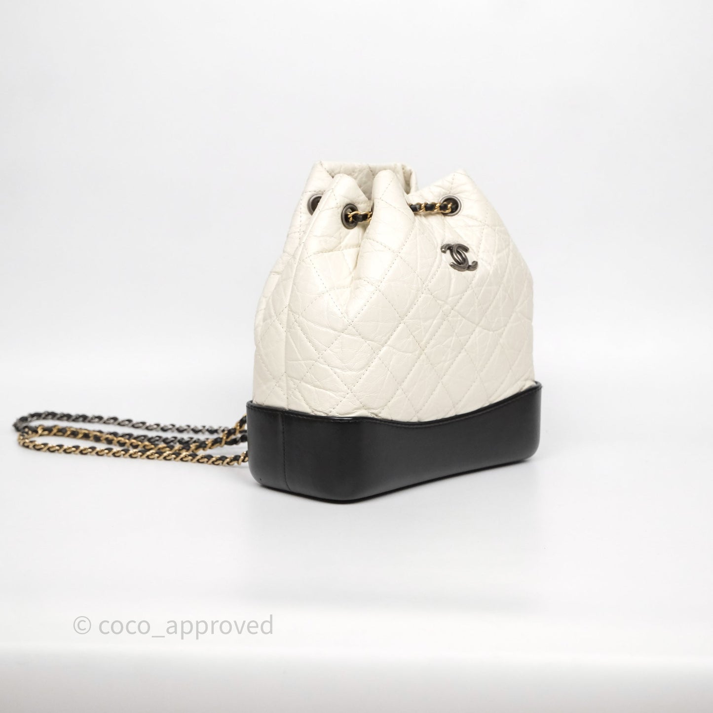 Chanel Small Gabrielle Backpack White Black Aged Calfskin