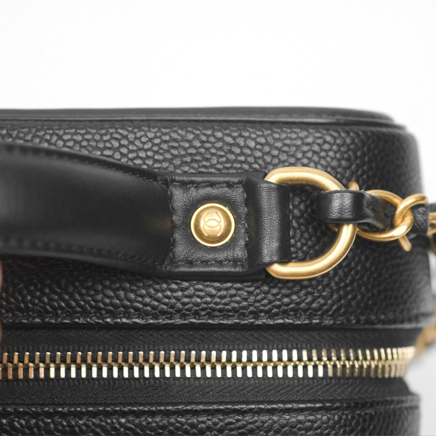 Chanel Quilted Medium CC Filigree Vanity Case Black Caviar Aged Gold Hardware