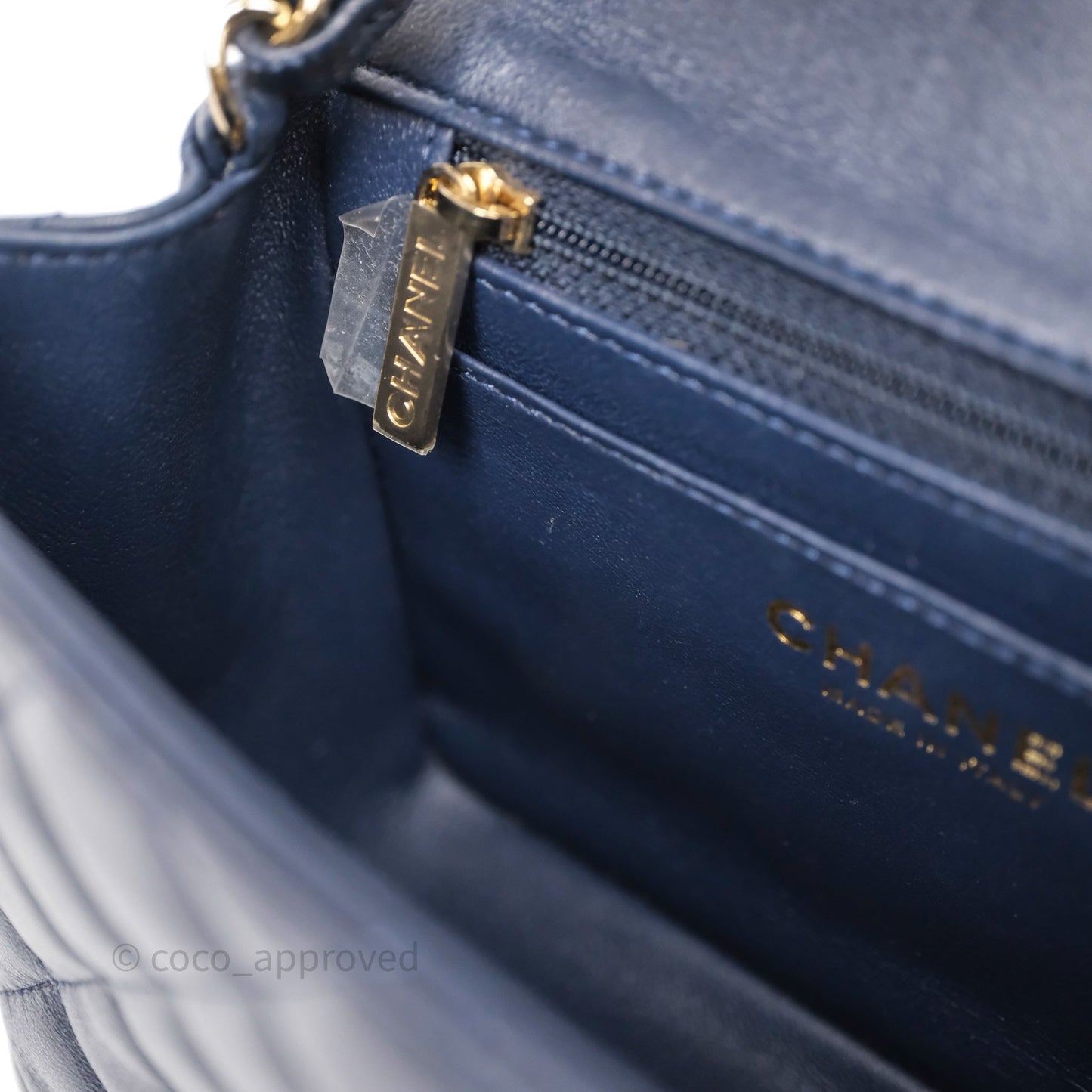 Chanel Mini Square Flap Quilted Navy Lambskin Gold Hardware