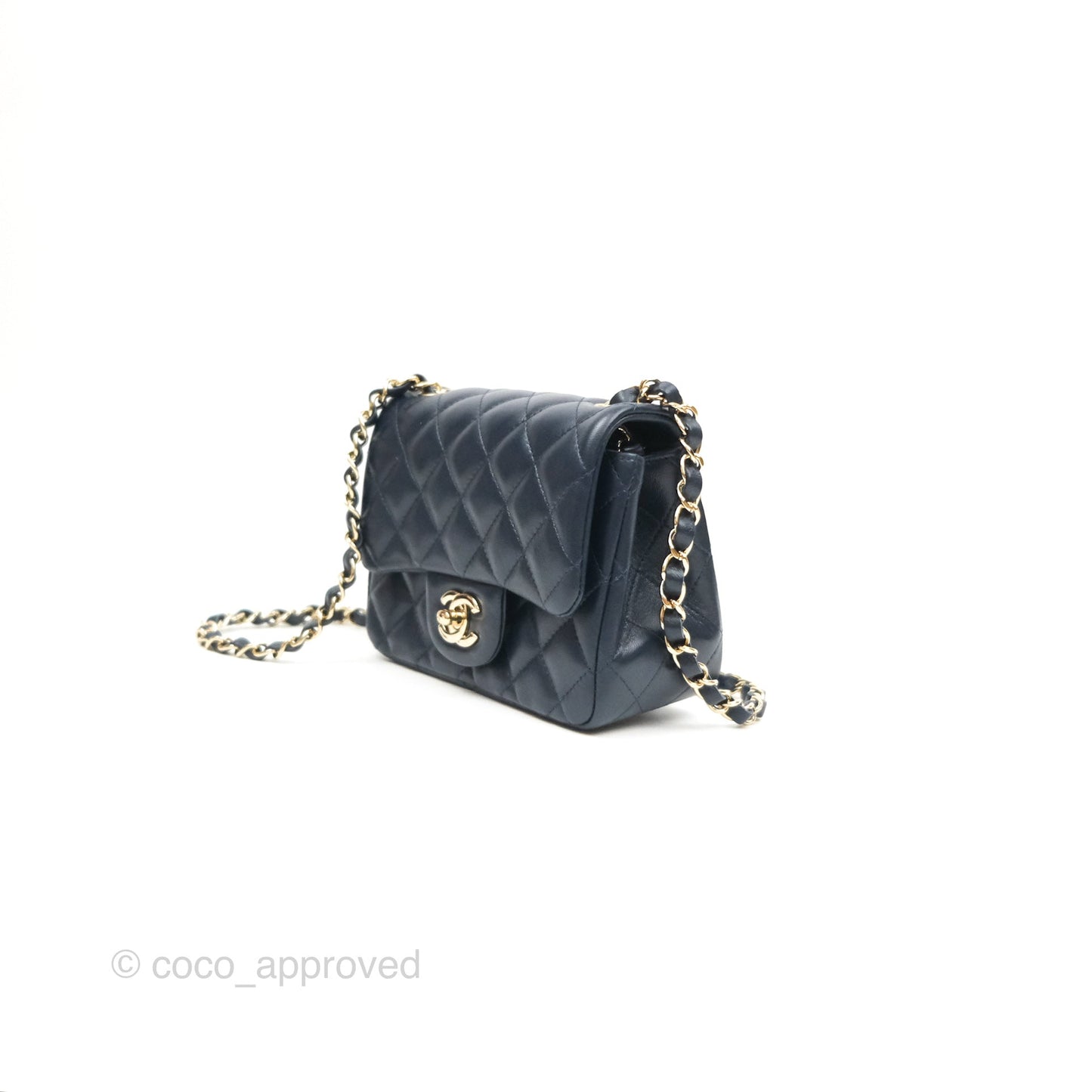 Chanel Mini Square Quilted Navy Lambskin Gold Hardware