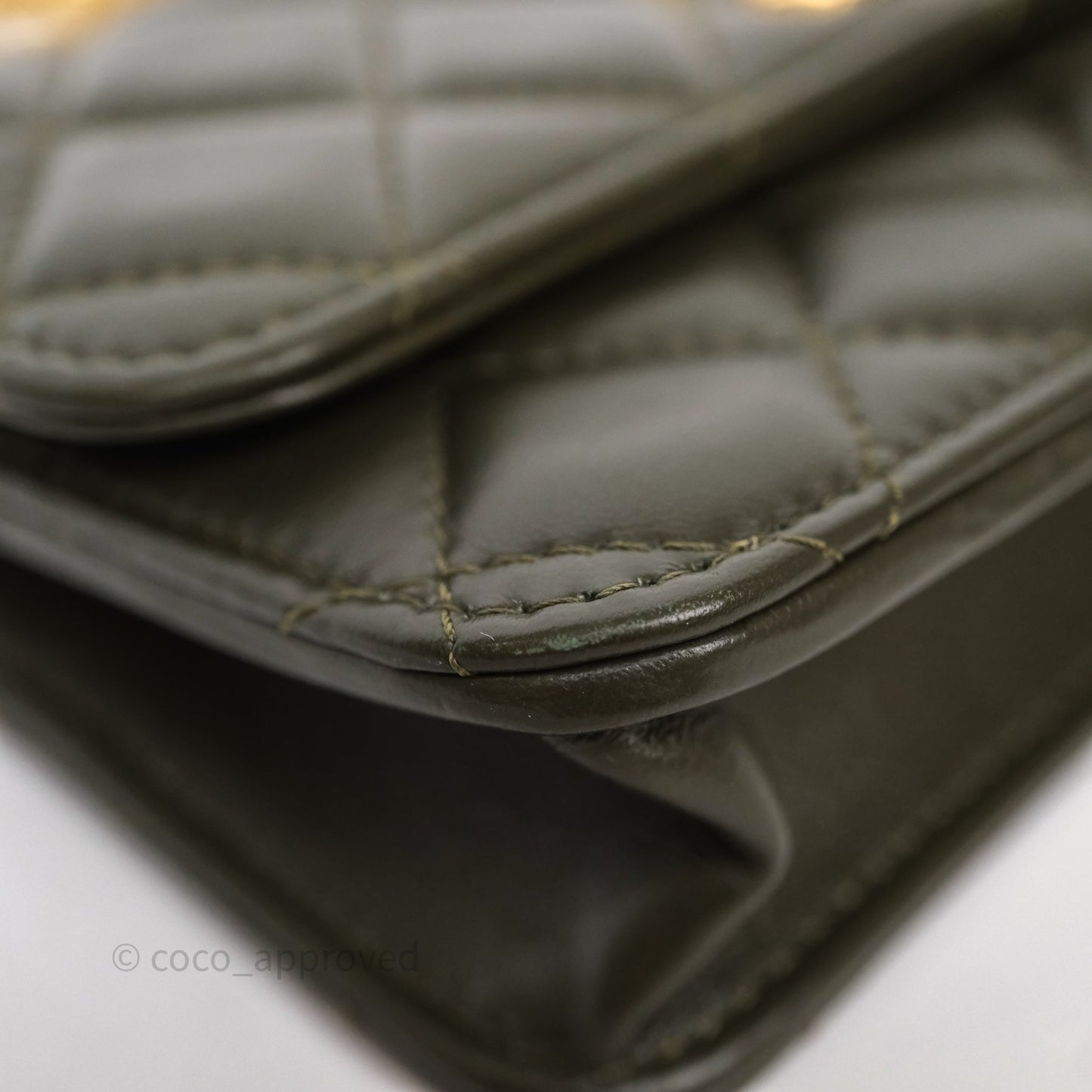 Chanel All Slide Adjustable Chain Phone Holder WOC Olive Green Lambskin