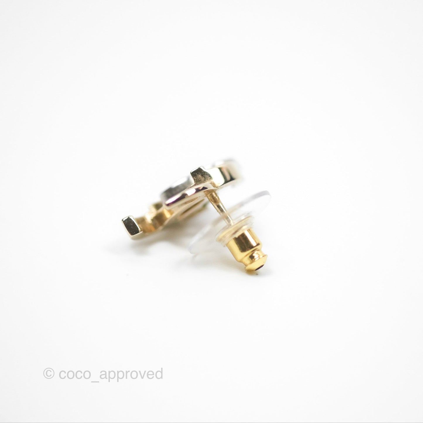 Chanel Double Crystal CC Earrings Silver & Gold Tone 21A