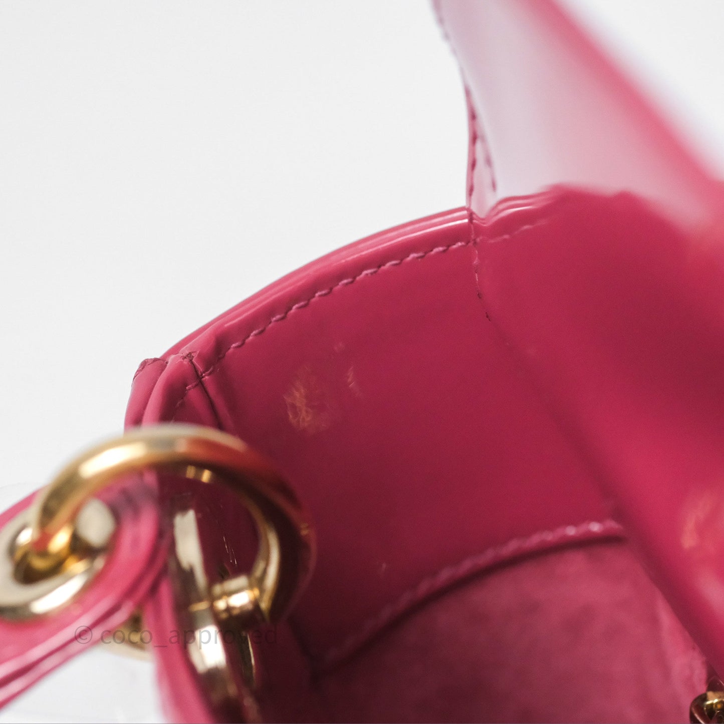 Christian Dior Mini Lady Dior Dusty Pink Patent Cannage Calfskin Gold Hardware