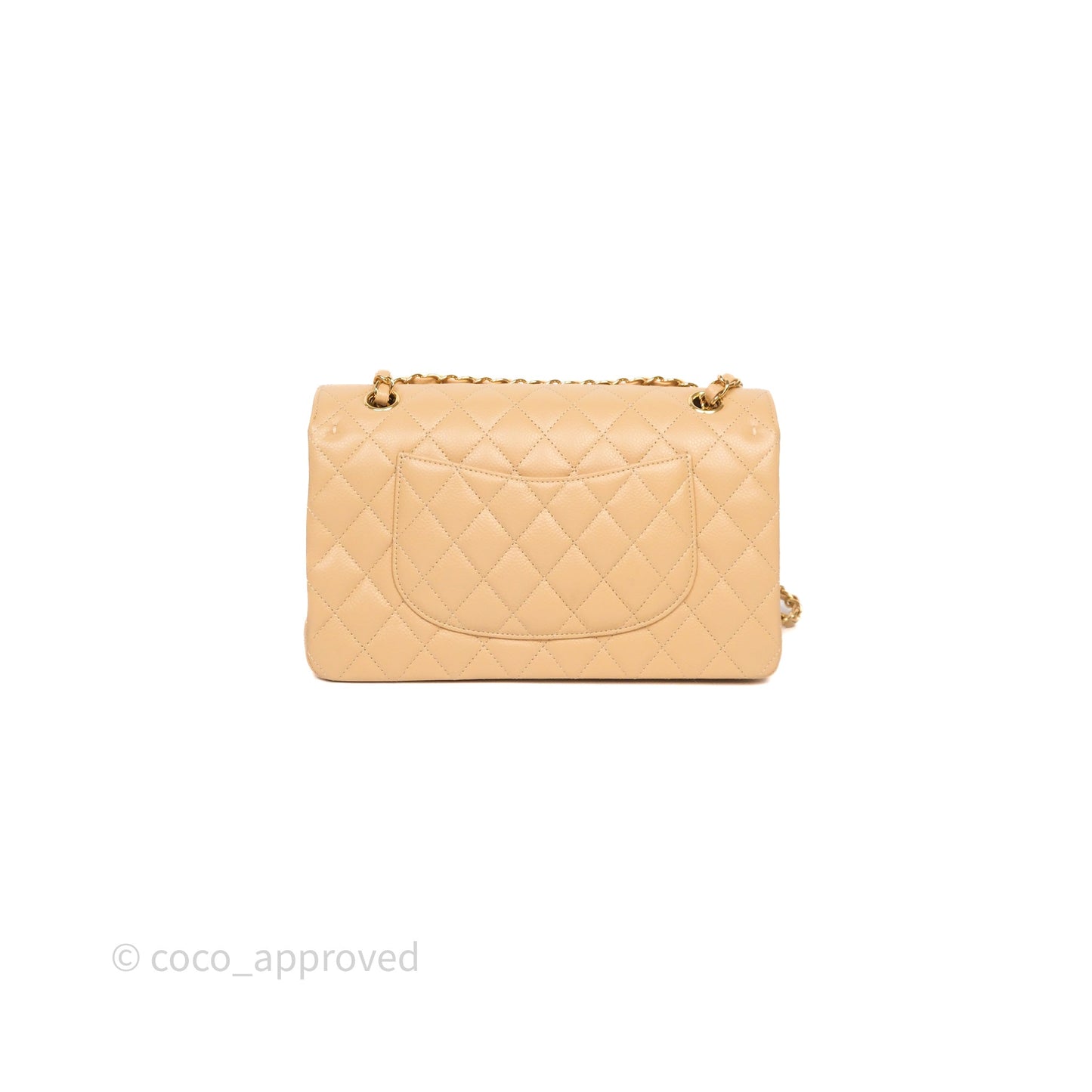 Chanel Classic M/L Medium Flap Quilted Beige Caviar Gold Hardware