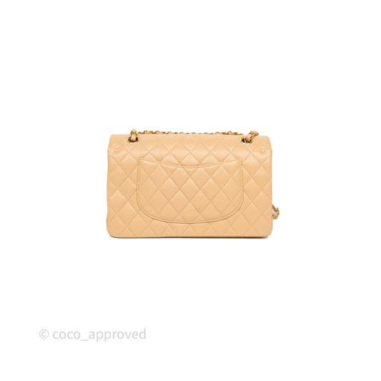 Chanel Classic M/L Medium Flap Quilted Beige Caviar Gold Hardware