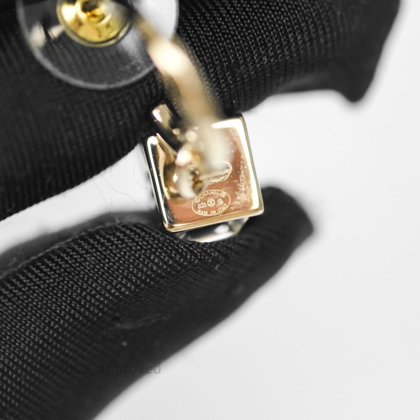 Chanel CC Crystal Square Drop Earrings Gold Tone 25C