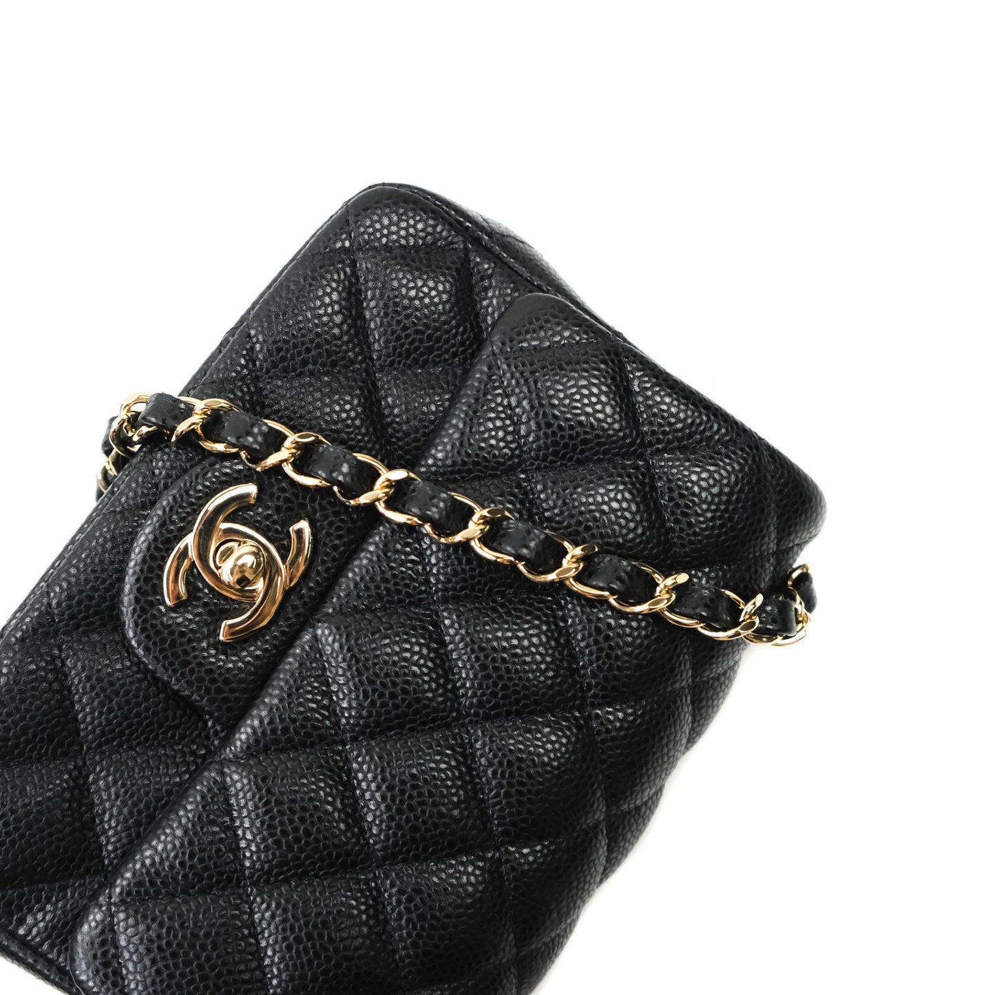 Chanel Mini Square Black Caviar Gold Hardware 18S