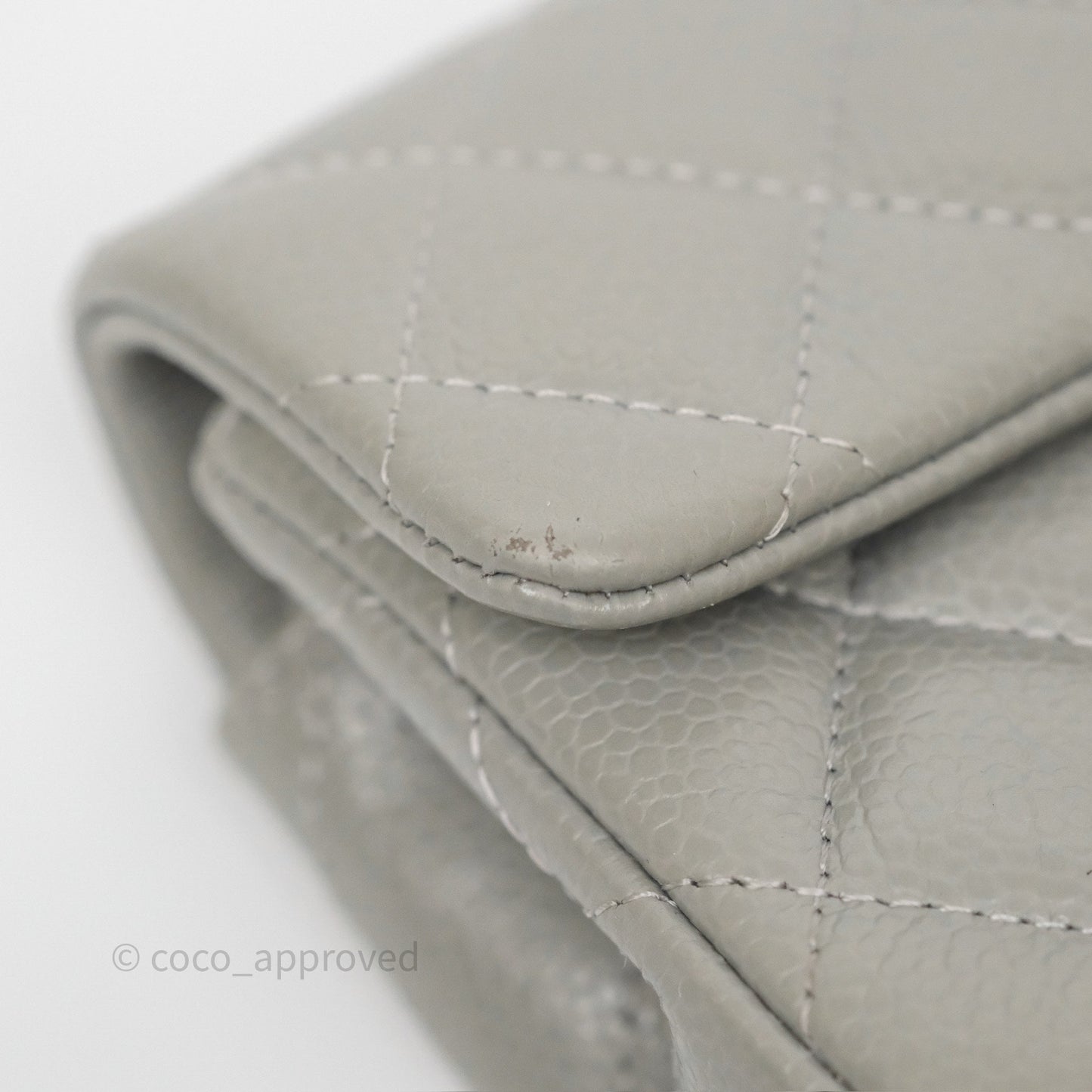 Chanel Extra Mini Rectangular Flap Quilted Light Grey Caviar Silver Hardware