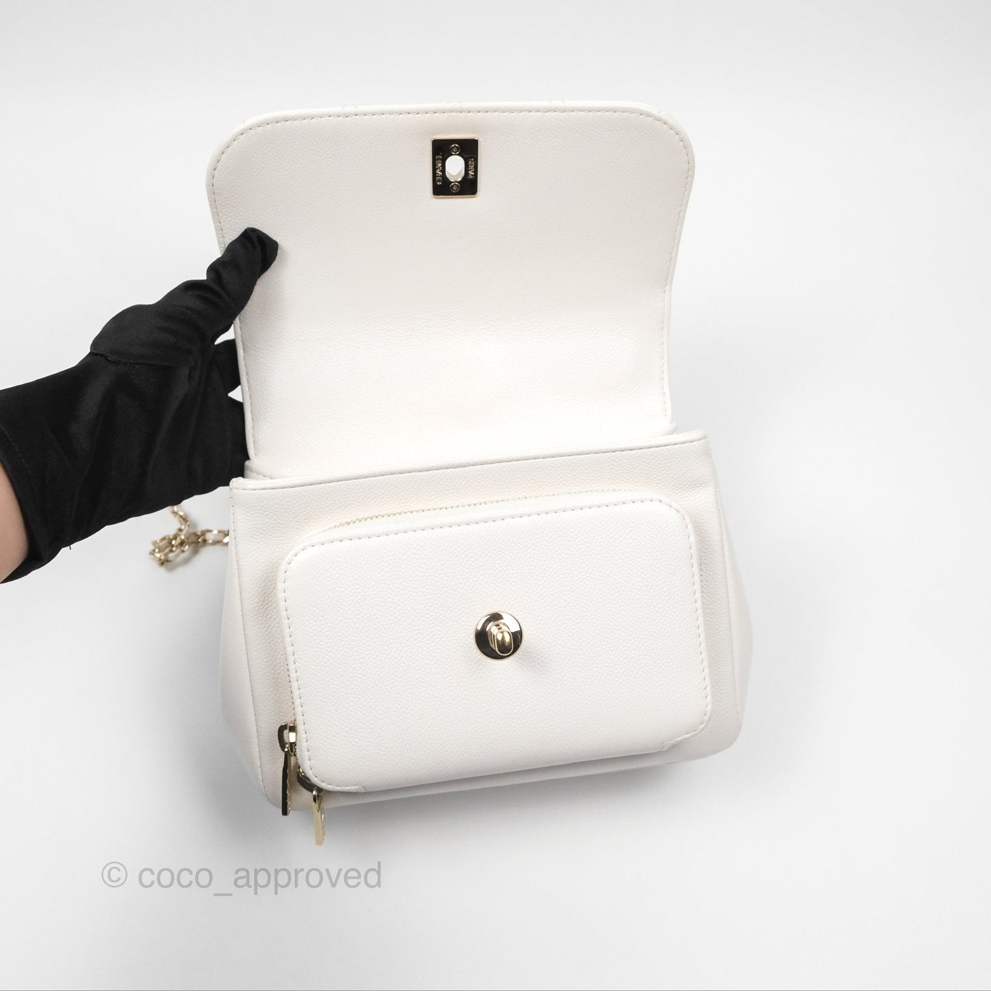 Chanel Quilted Small Business Affinity Flap White Caviar Gold Hardware