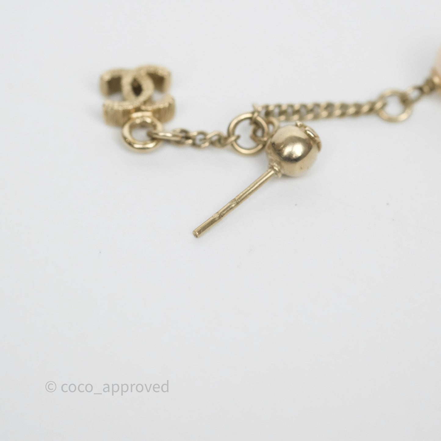 Chanel CC Pearl Drop Earrings Gold Tone