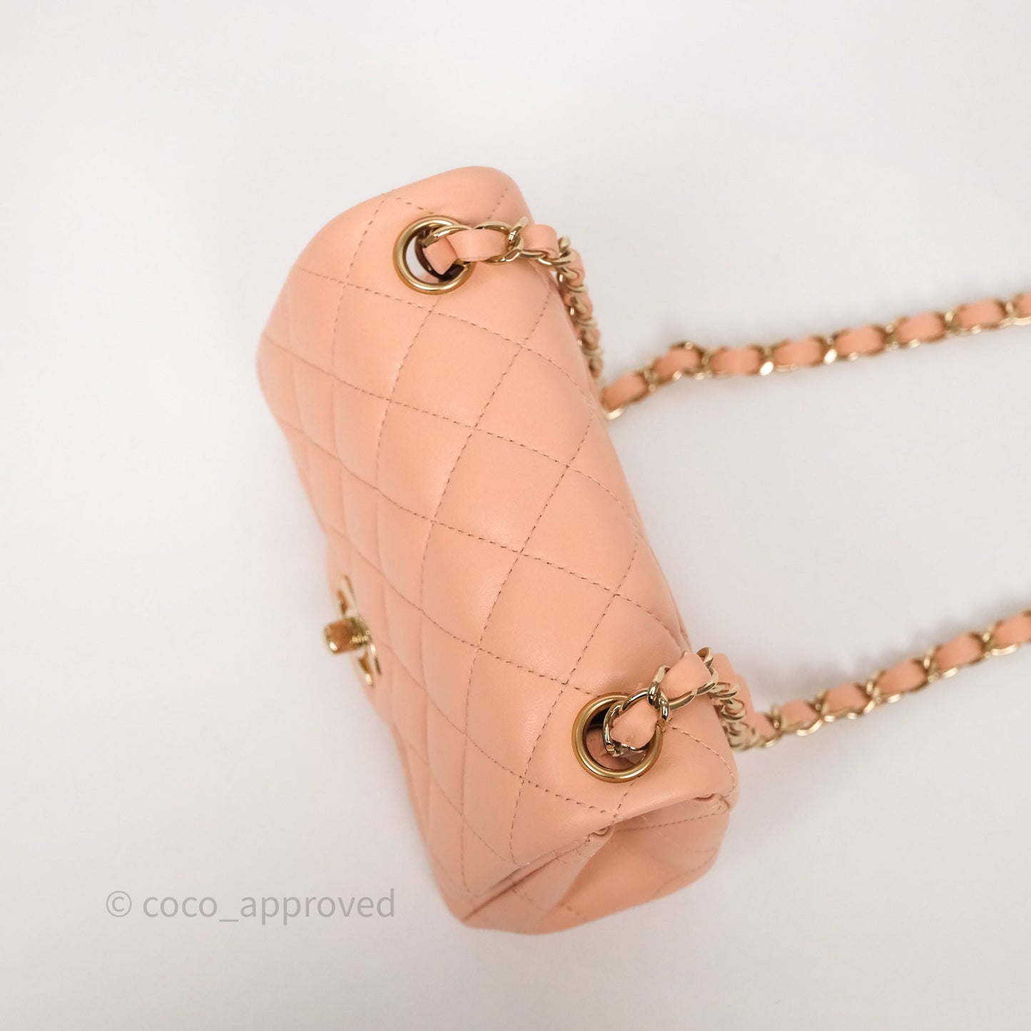 Chanel Mini Square Flap Quilted Orange Clair Lambskin Gold Hardware