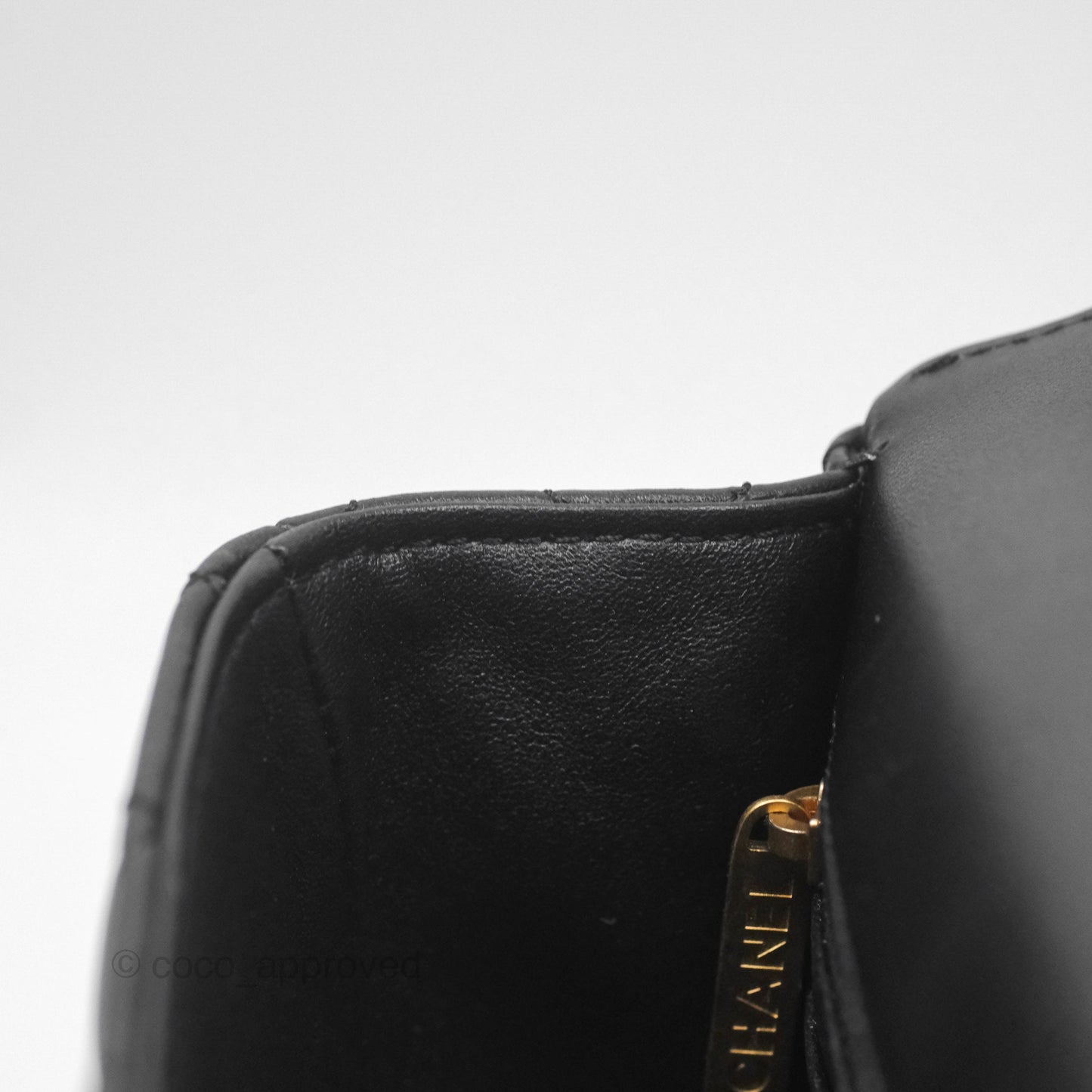 Chanel Flap Bag with Logo Enamel Chain Black Lambskin 22B