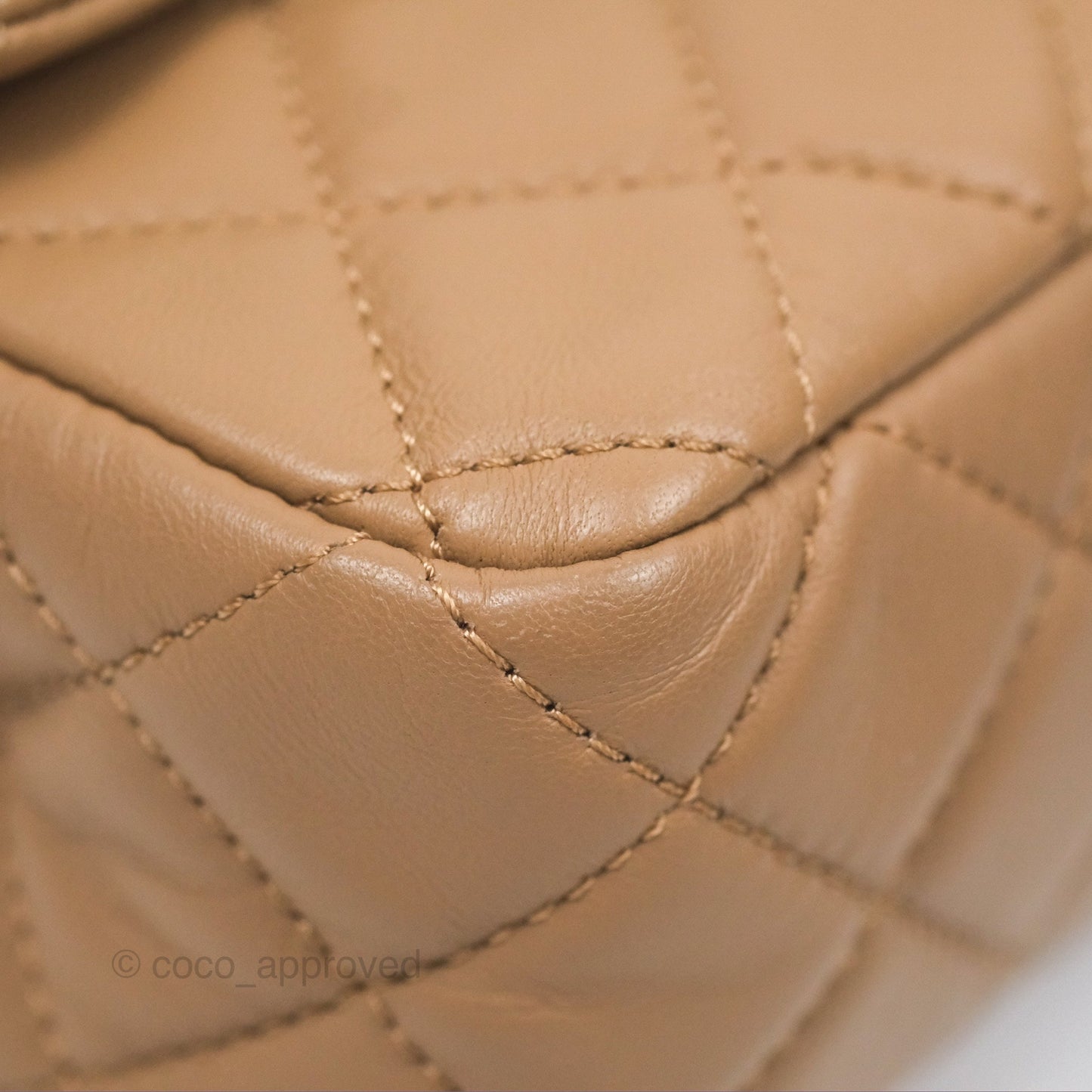 Chanel Mini Rectangular Pearl Crush Quilted Beige Lambskin Aged Gold Hardware
