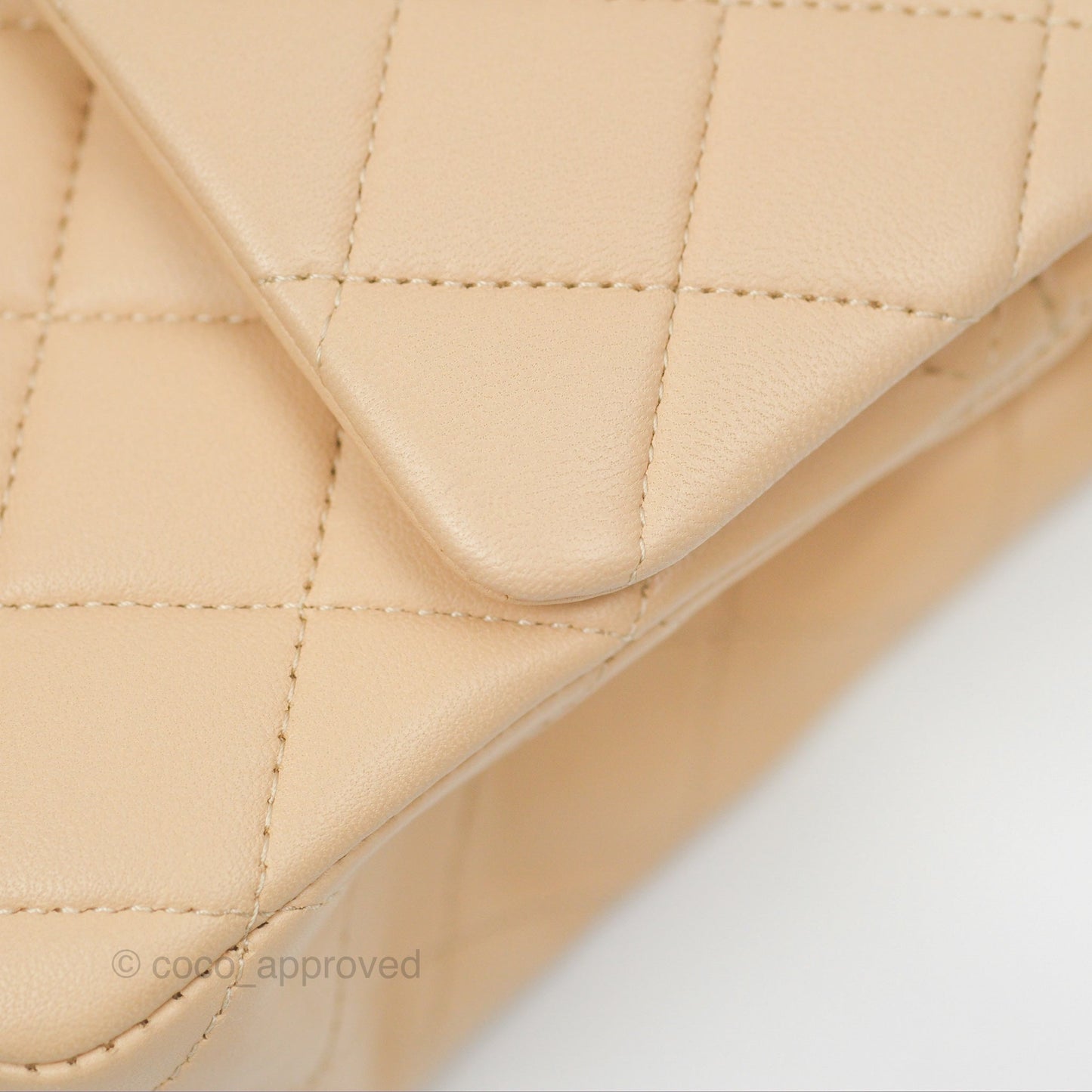 Chanel Classic M/L Medium Flap Quilted Beige Lambskin Silver Hardware