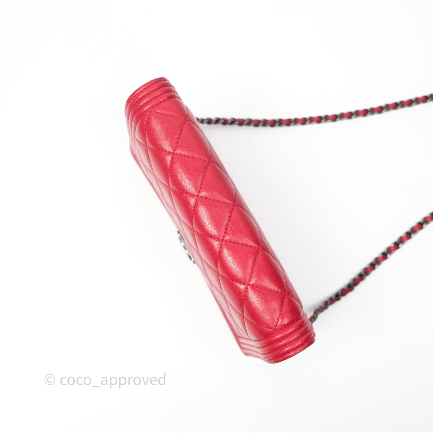 Chanel Boy Wallet on Chain WOC Red Lambskin Ruthenium Hardware