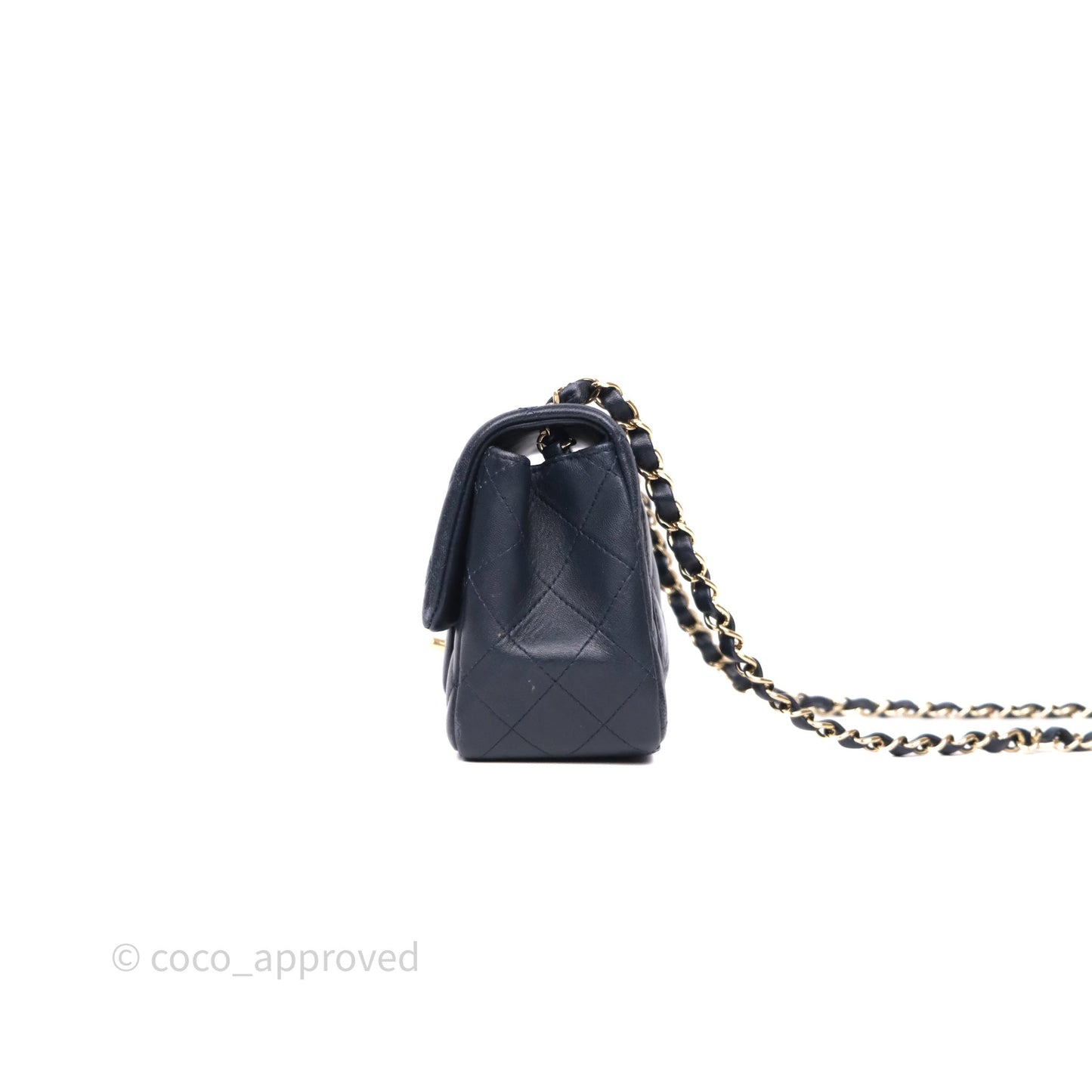 Chanel Mini Square Flap Quilted Navy Lambskin Gold Hardware
