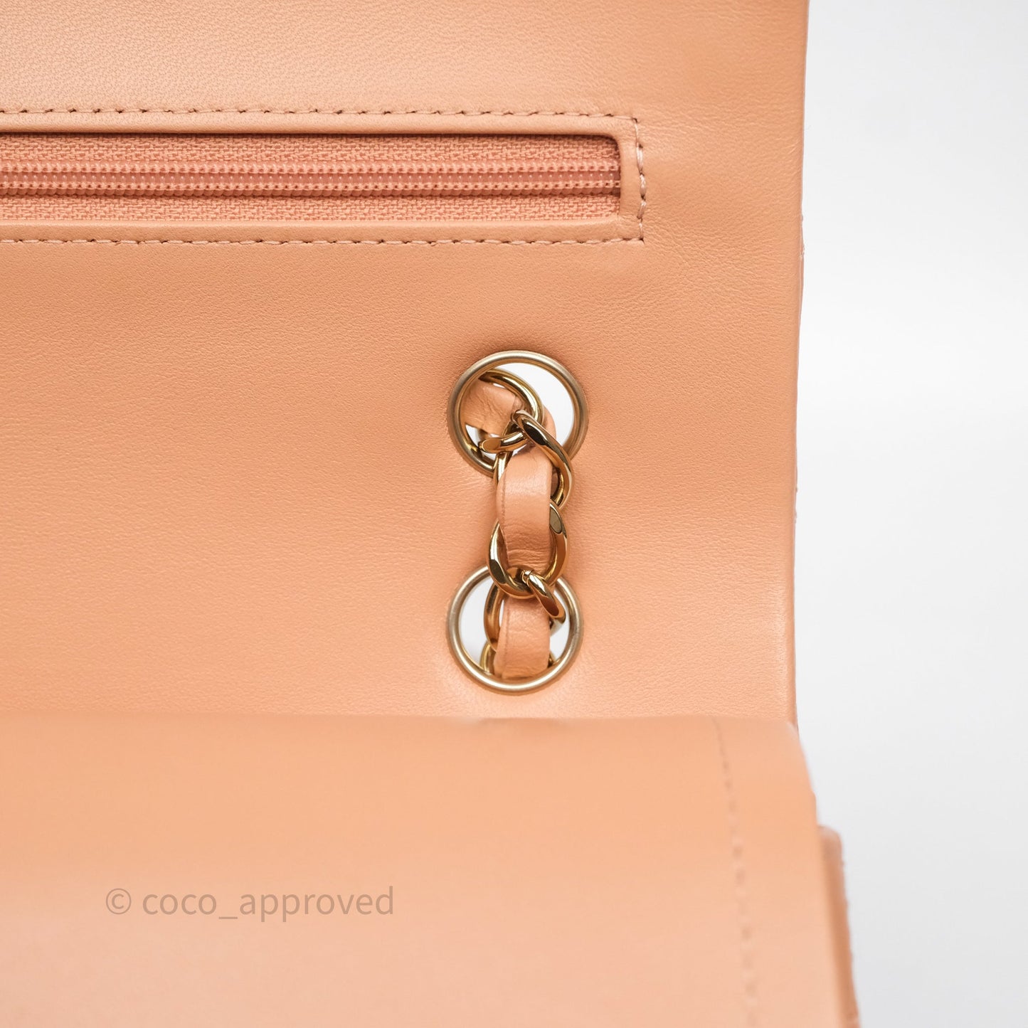Chanel Small Classic Flap Quilted Dark Peach Beige Lambskin Gold Hardware