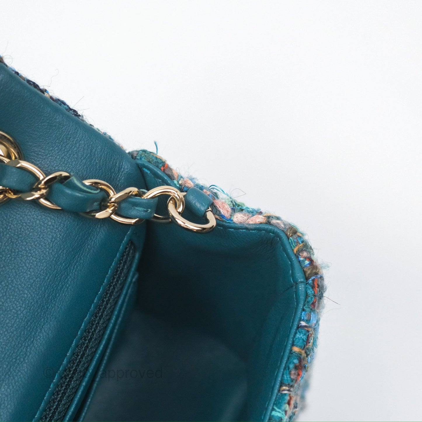 Chanel Mini Rectangular Flap Teal Tweed Gold Hardware