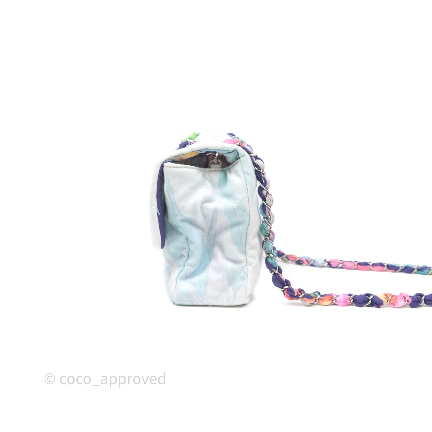 Chanel Single Flap Bag Blue Watercolour Denim Silver Hardware