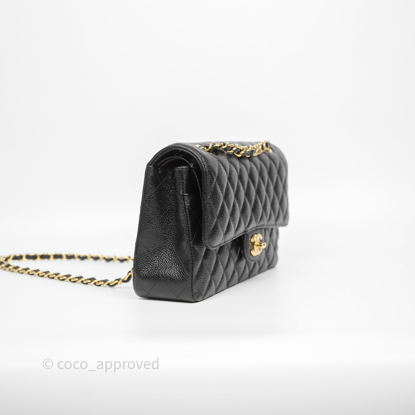 Chanel Classic M/L Medium Flap Quilted Black Caviar Gold Hardware