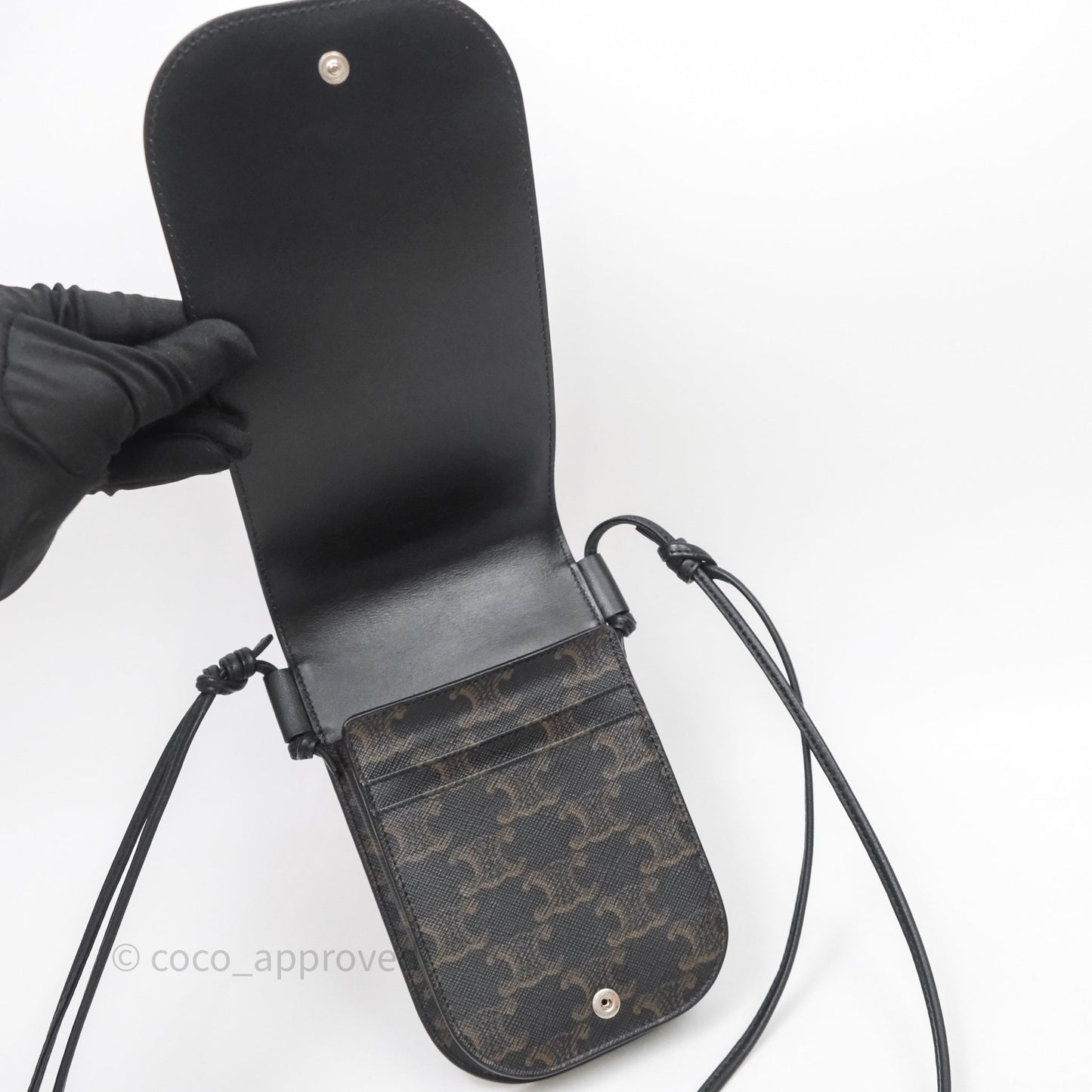 Celine Phone Pouch Black Triomphe Canvas