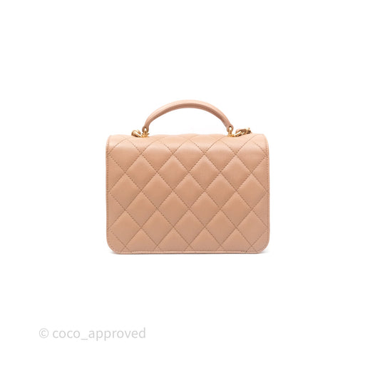 Chanel Quilted Accordion Flap Bag with Handle Beige Caviar Aged Gold Hardware 23B