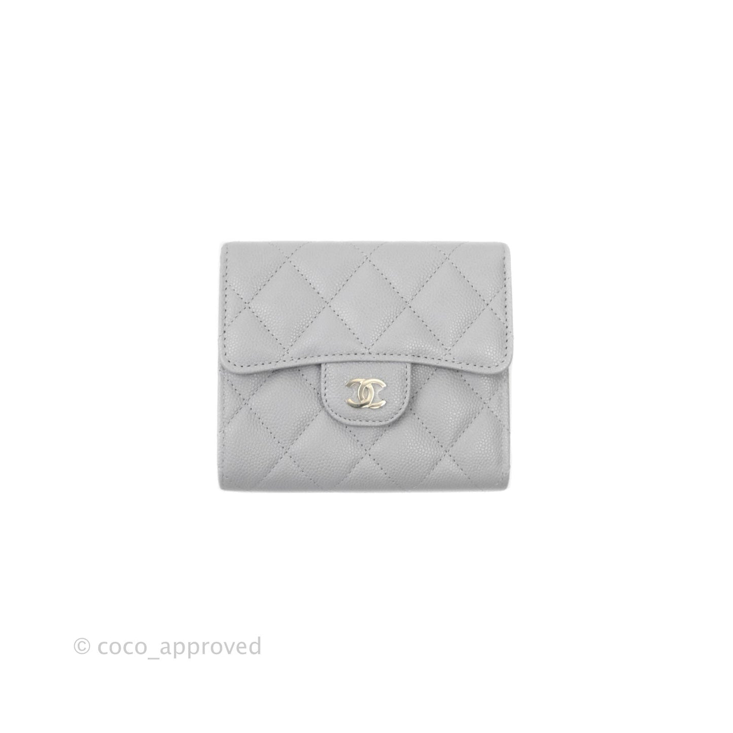 Chanel Quilted Classic Compact Wallet Grey Caviar Gold Hardware 21A