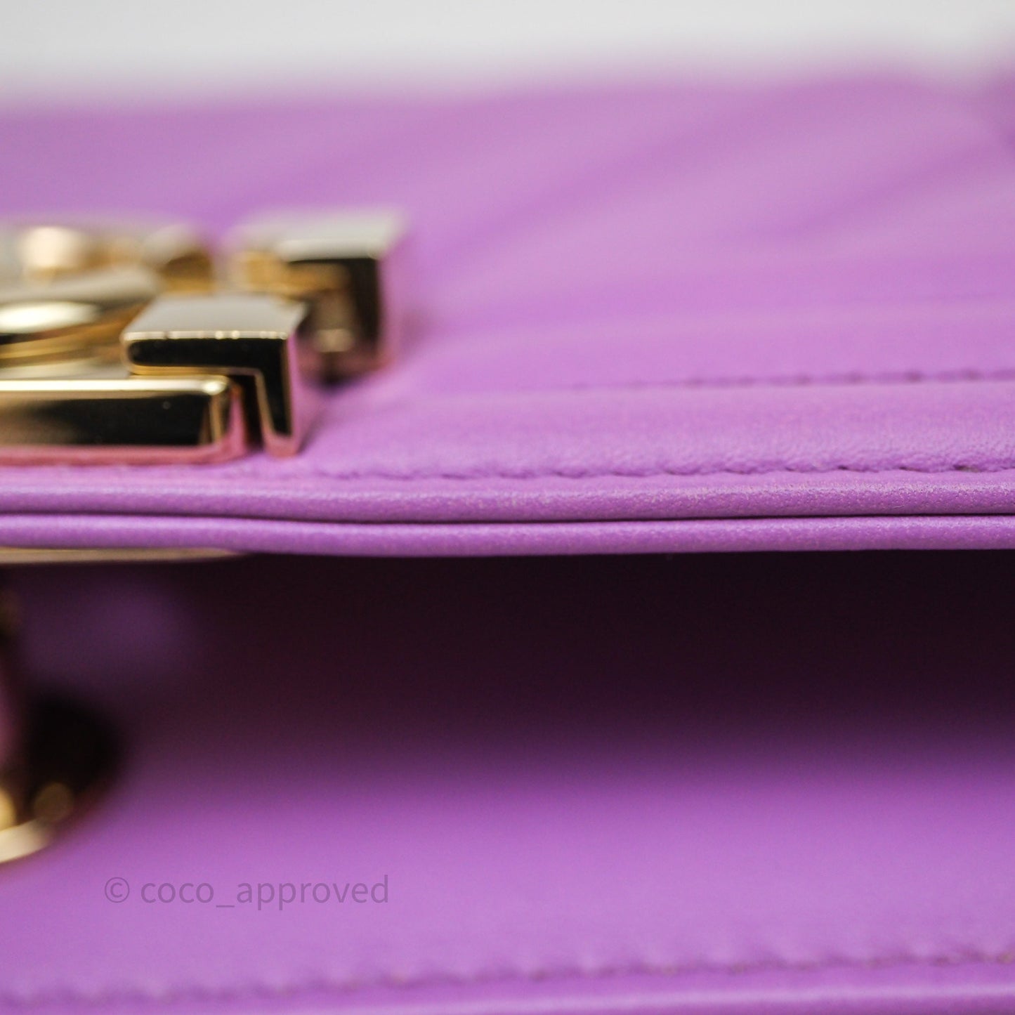 Chanel Chevron Small Boy Purple Calfskin Gold Hardware