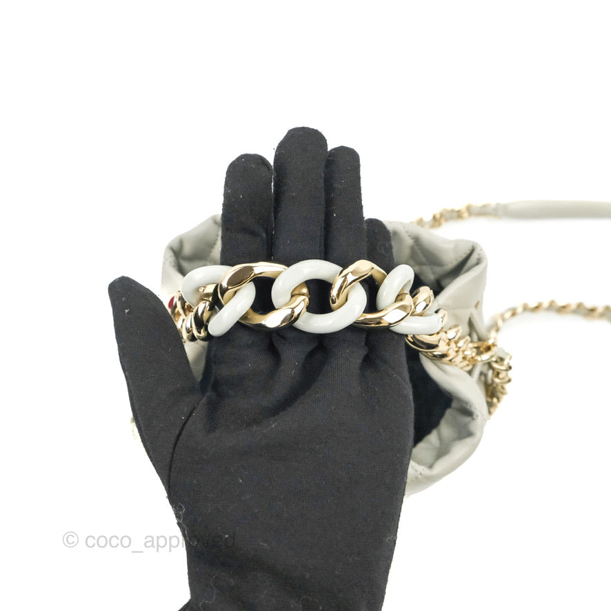 Chanel Quilted Drawstring Bucket Bag Grey Lambskin Gold Hardware 22C