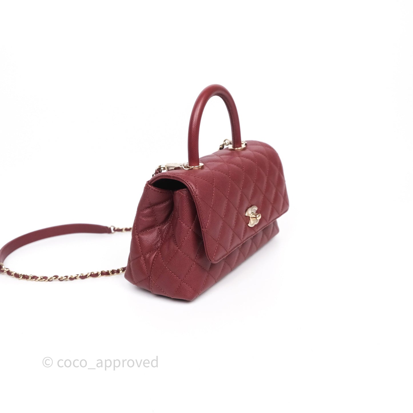 Chanel Small Coco Handle Quilted Red Burgundy Caviar Gold Hardware