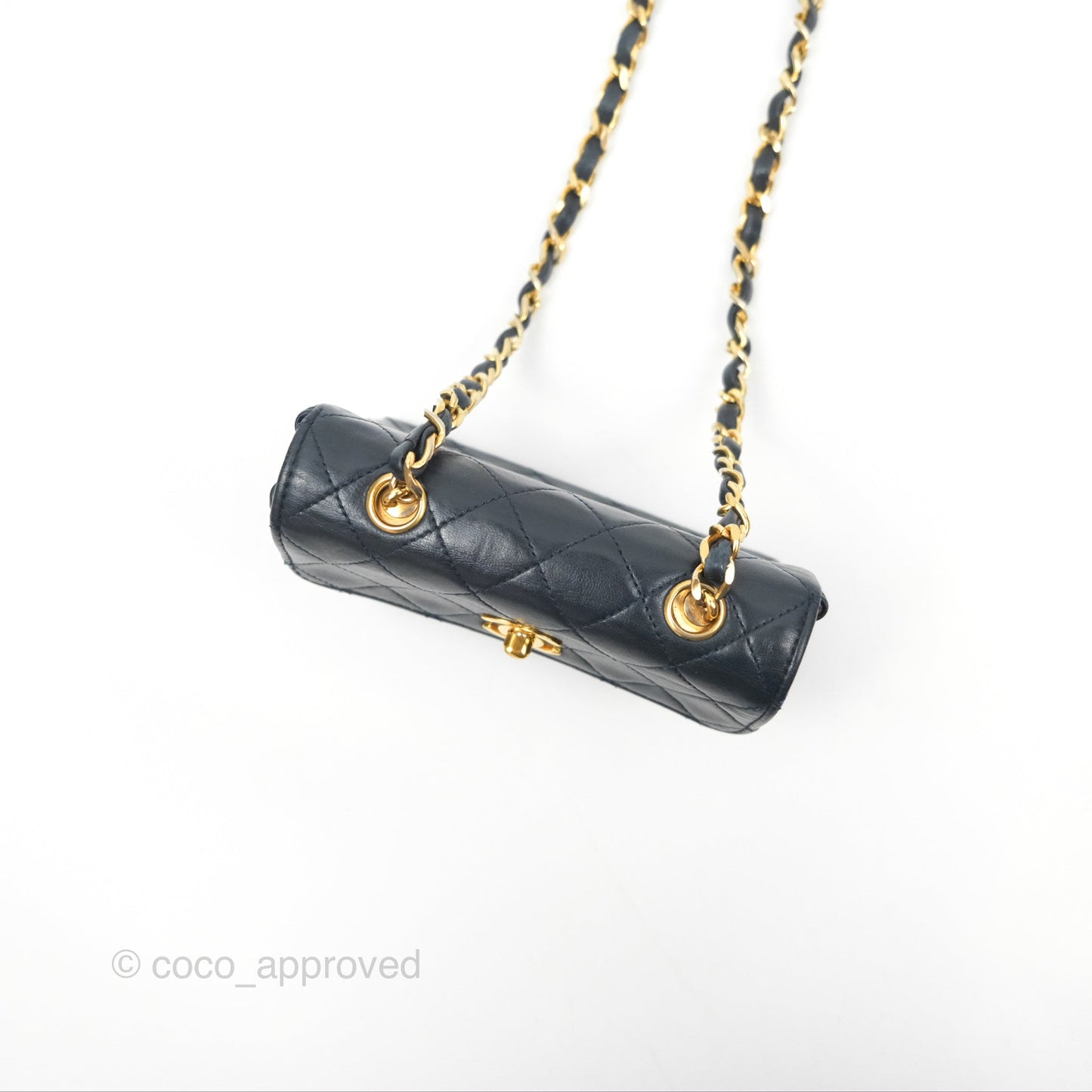Chanel Mini Dark Navy Lambskin Flap Shoulder Bag 24K Gold Hardware