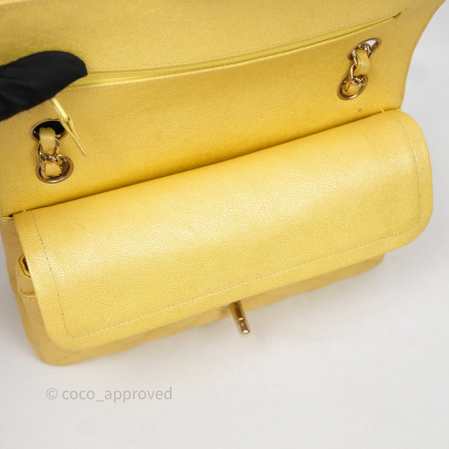 Chanel Small Classic Quilted Flap Iridescent Yellow Caviar Gold Hardware