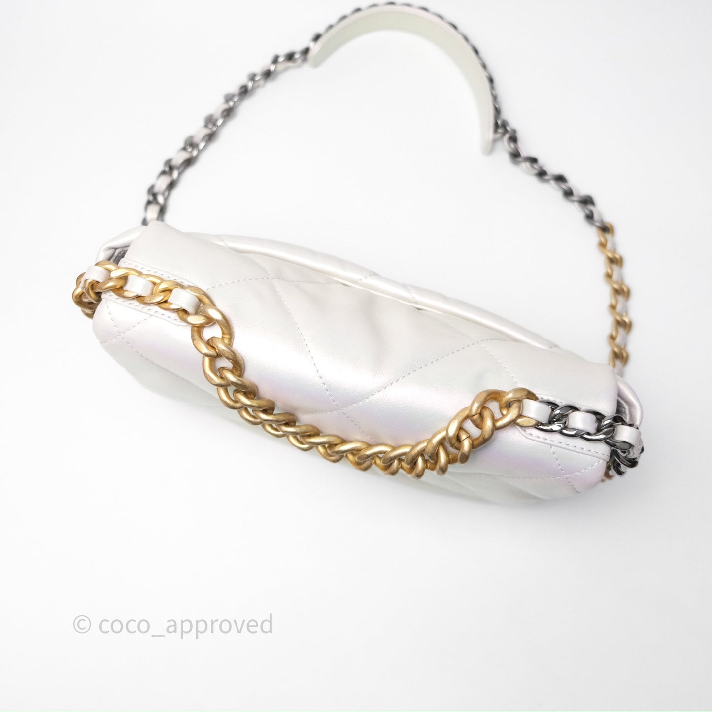 Chanel 19 Small Iridescent White Mixed Hardware