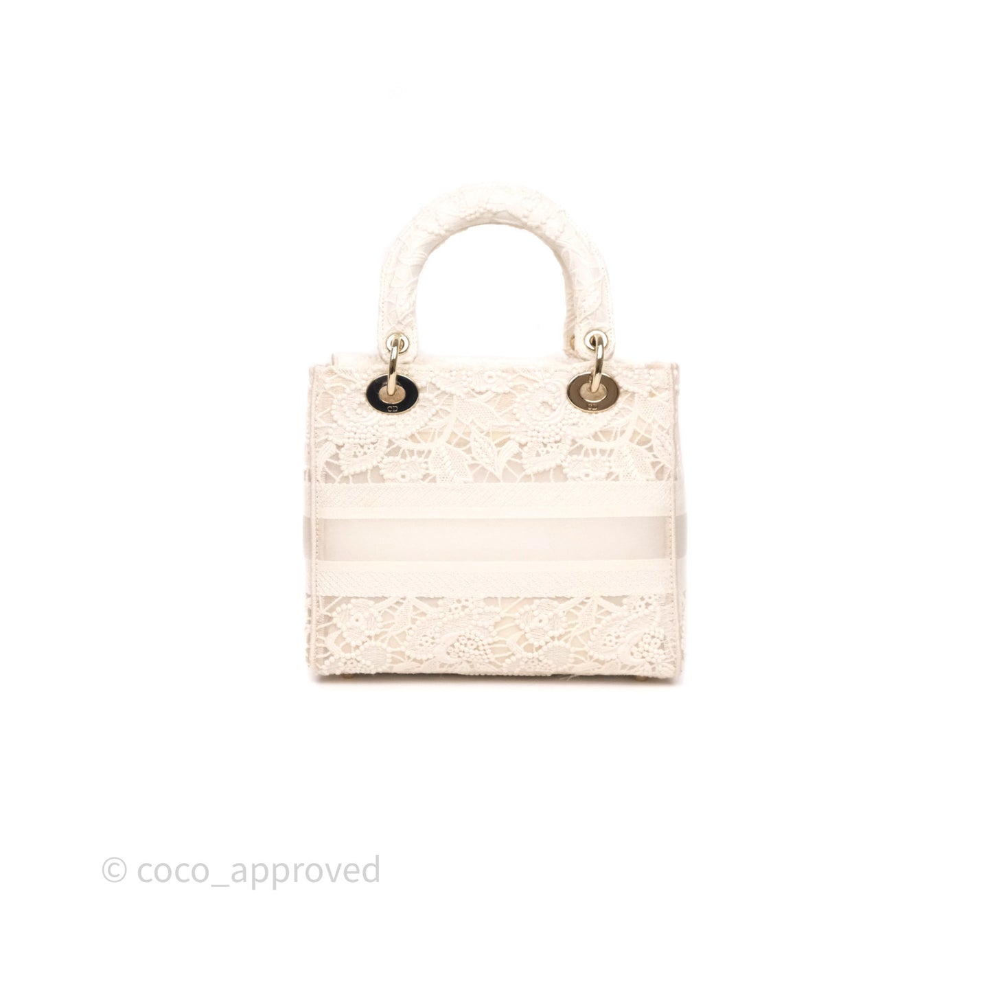 Christian Dior Lace Medium Lady Dior Ivory White Gold Hardware