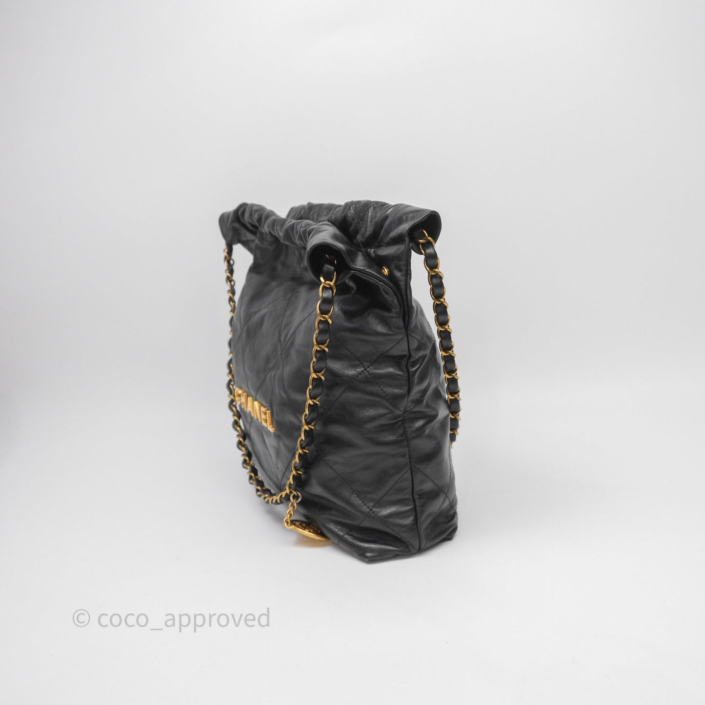 Chanel 22 Small Black Calfskin Aged Gold Hardware