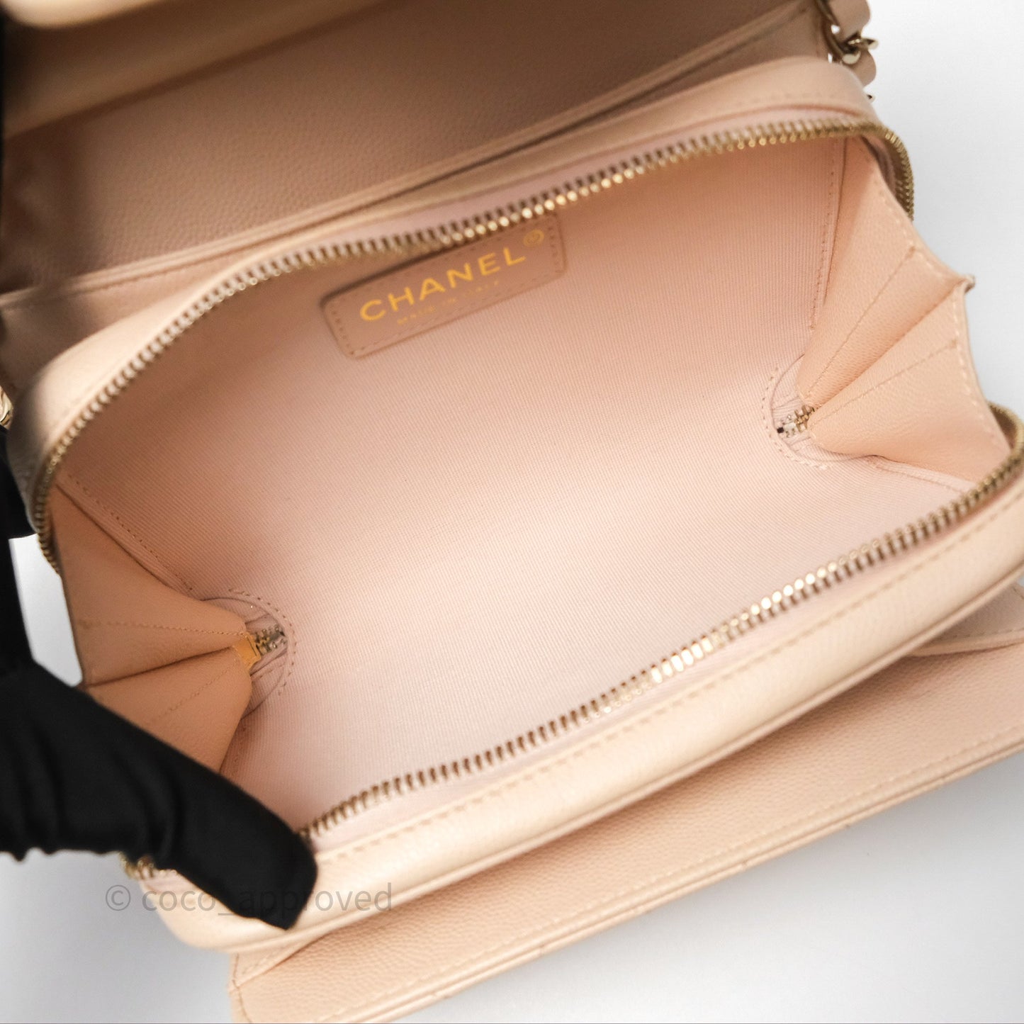 Chanel Quilted Small Like The Wallet Flap Light Beige Pink Caviar Light Gold Hardware 22C