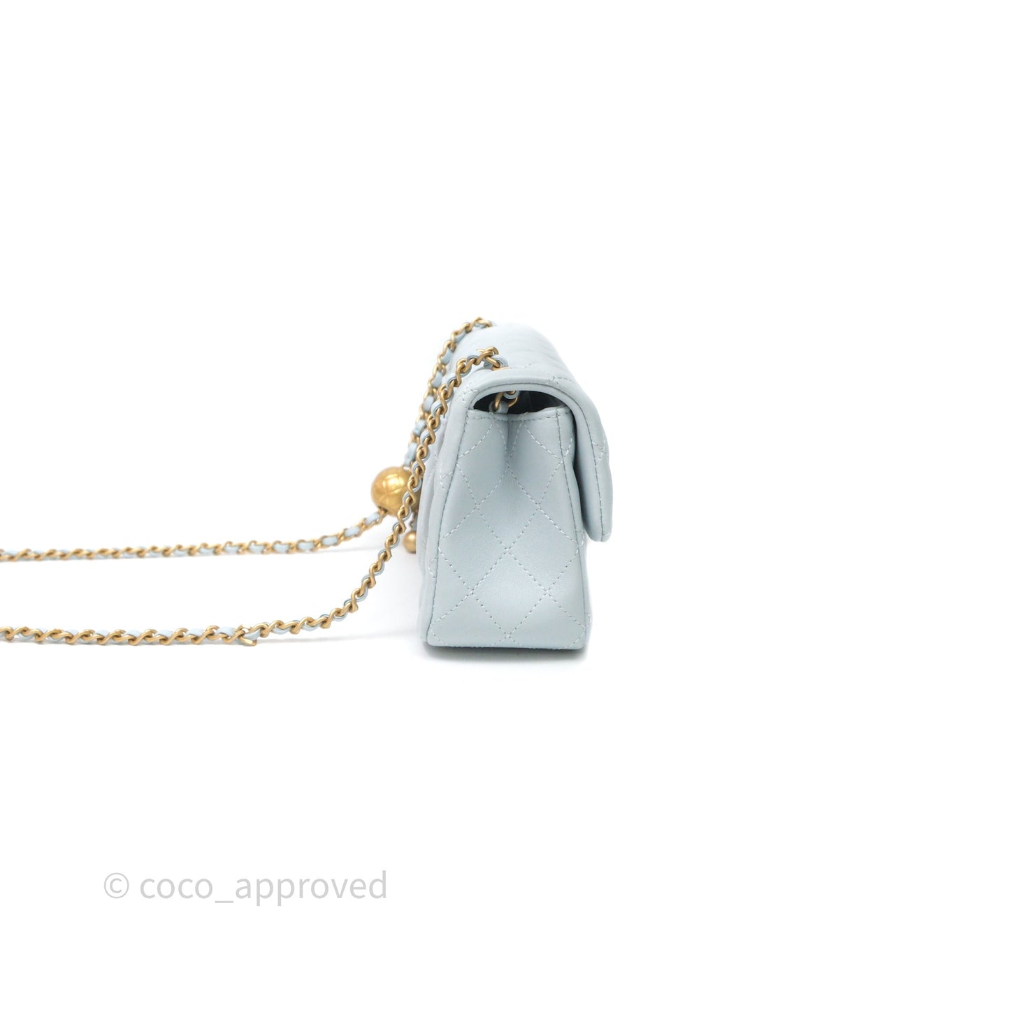 Chanel Pearl Crush Mini Rectangular Light Blue Lambskin Aged Gold Hardware