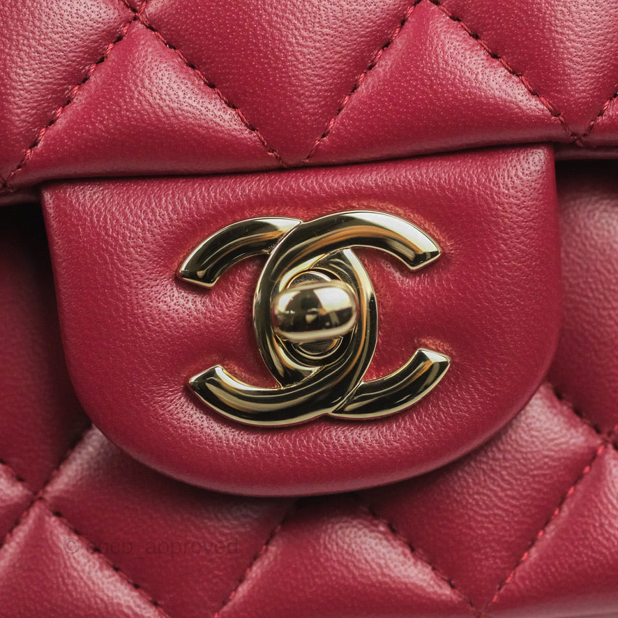 Chanel Top Handle Mini Rectangular Flap Bag Burgundy Lambskin Gold Hardware