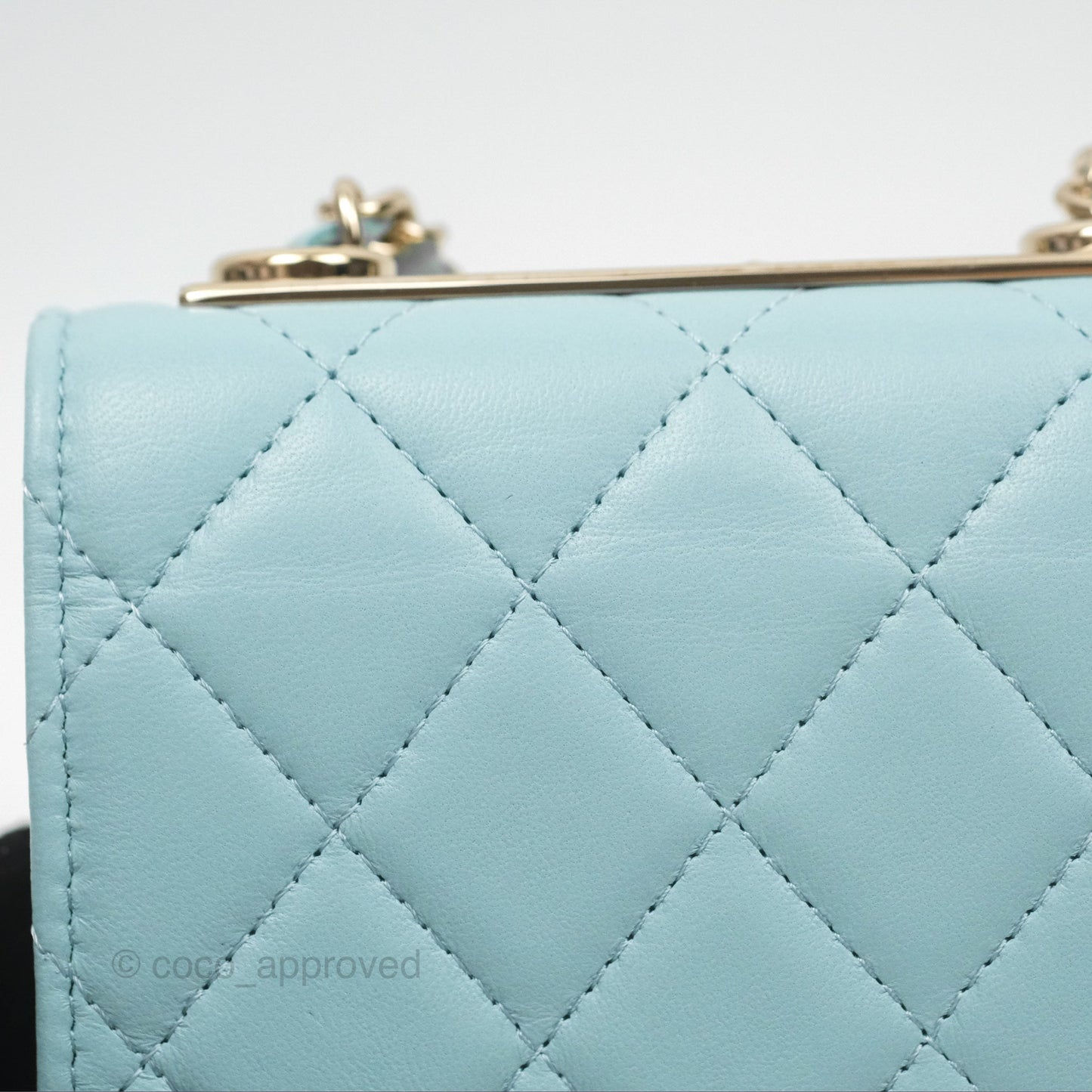 Chanel Mini Quilted Trendy CC Clutch With Chain Tiffany Blue Lambskin Gold Hardware