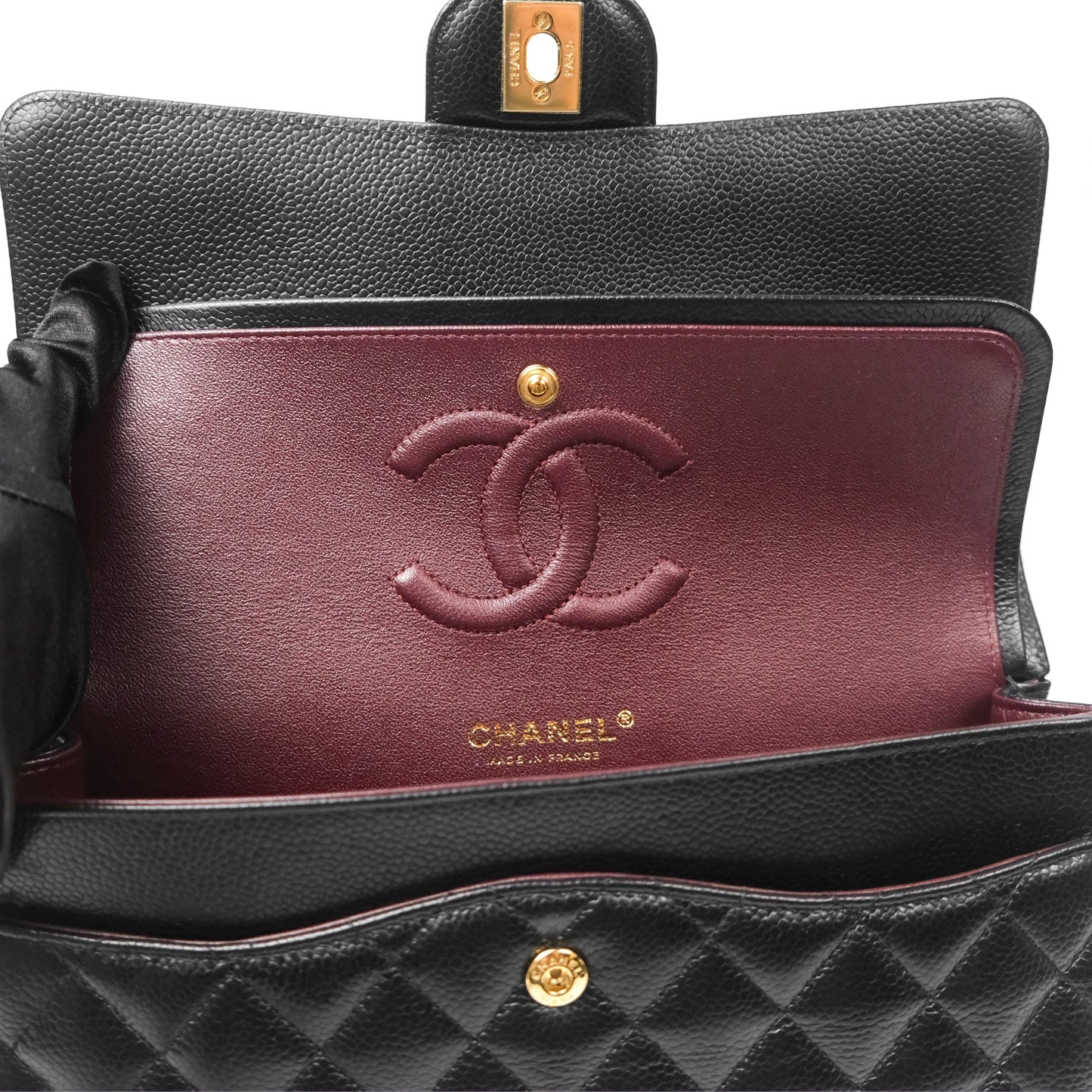 Chanel Classic M/L Medium Flap Quilted Black Caviar Gold Hardware