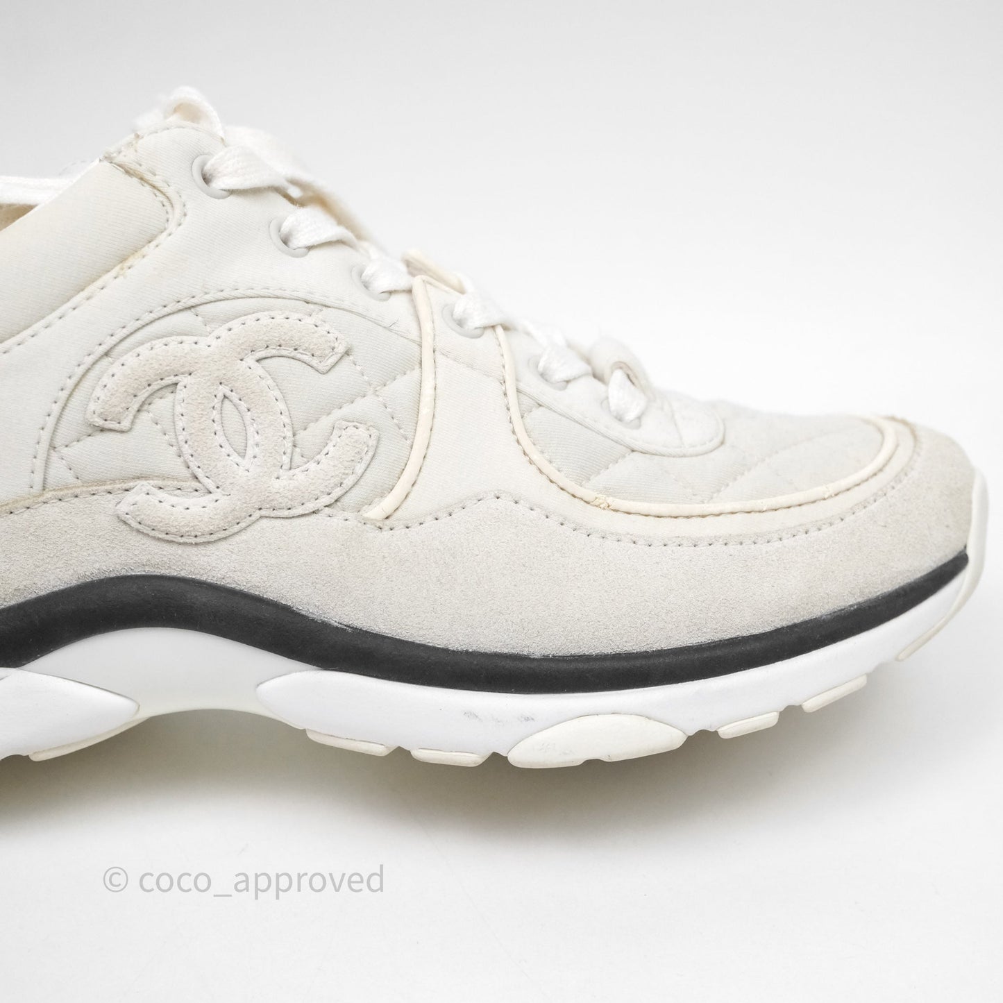 Chanel Logo Sneakers Light Grey Suede Calfskin Size 38.5