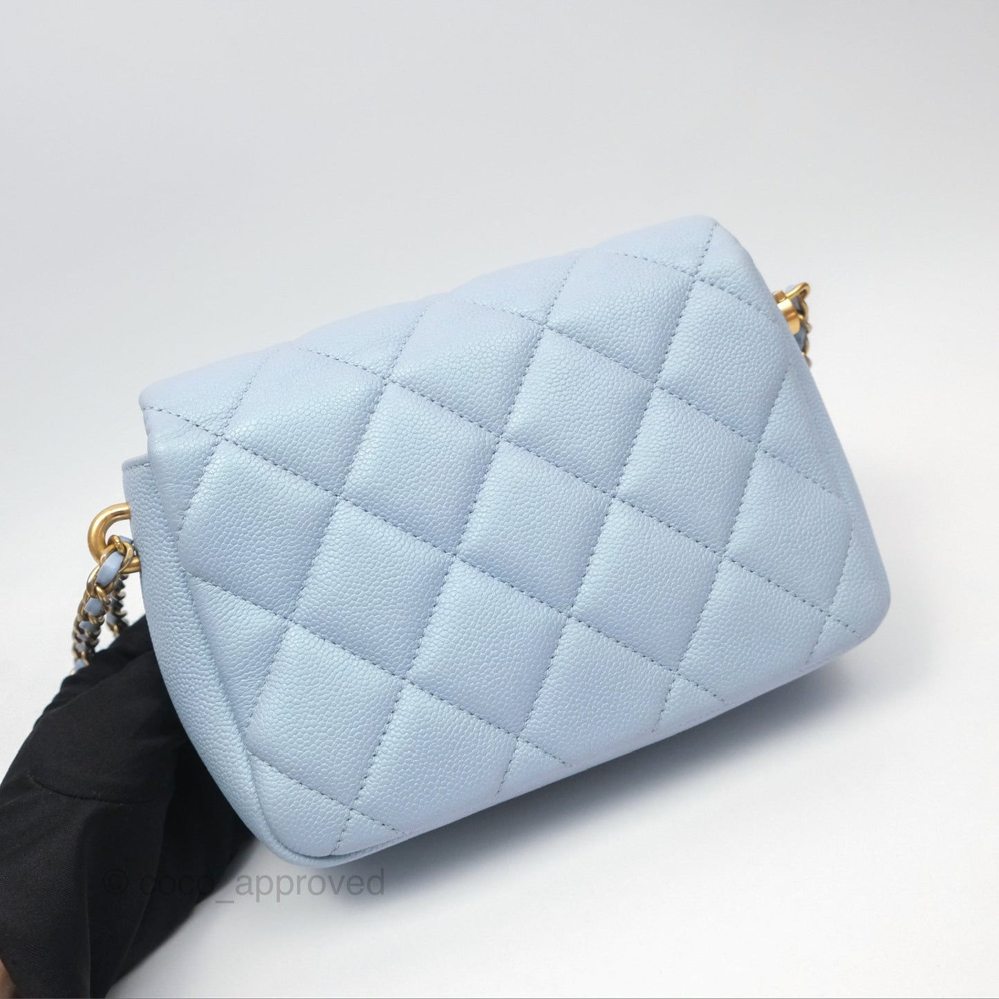 Chanel Quilted My Perfect Mini Iridescent Blue Caviar Aged Gold Hardware