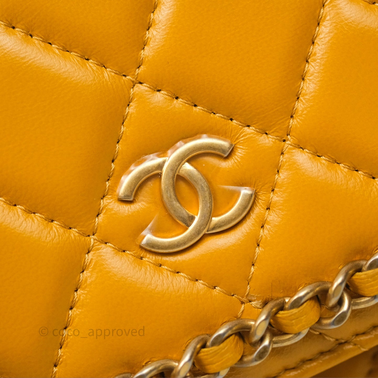 Chanel Quilted Classic Chain Around WOC Yellow Lambskin Aged Gold Hardware
