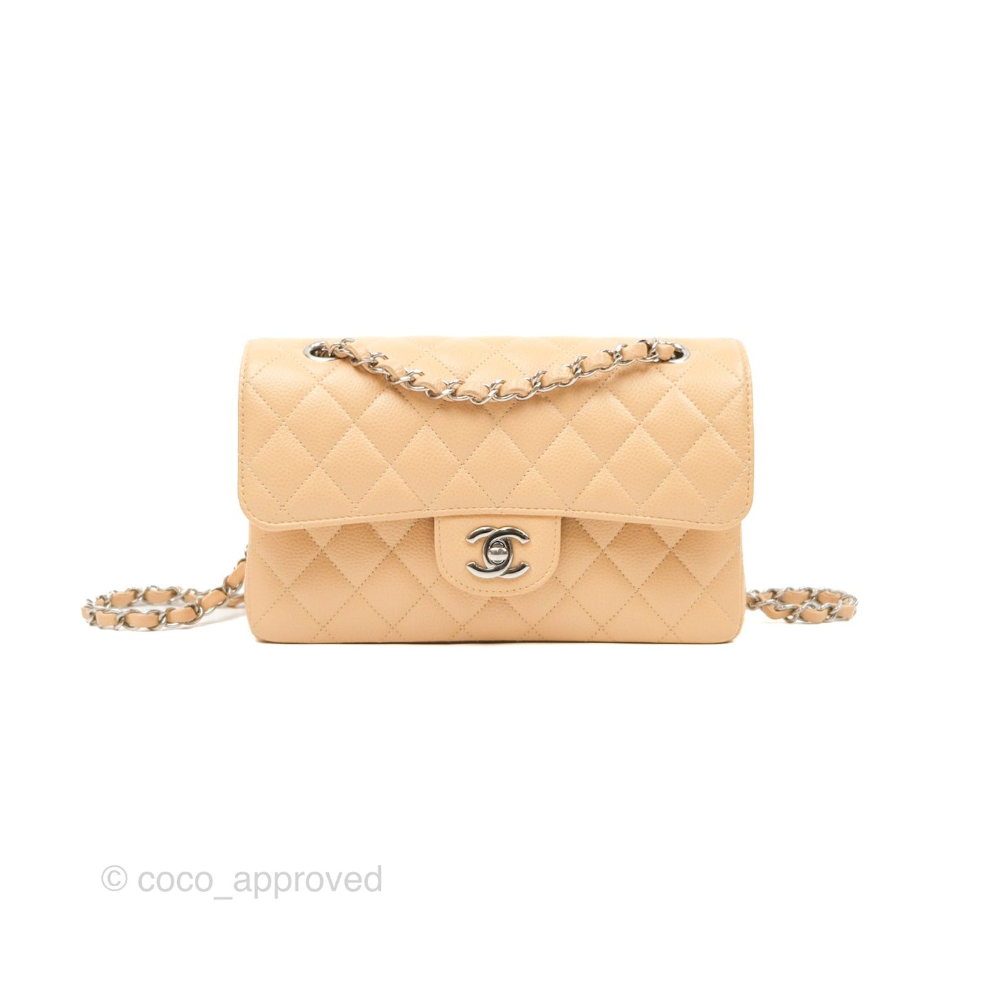Chanel Small Classic Quilted Flap Beige Caviar Silver Hardware